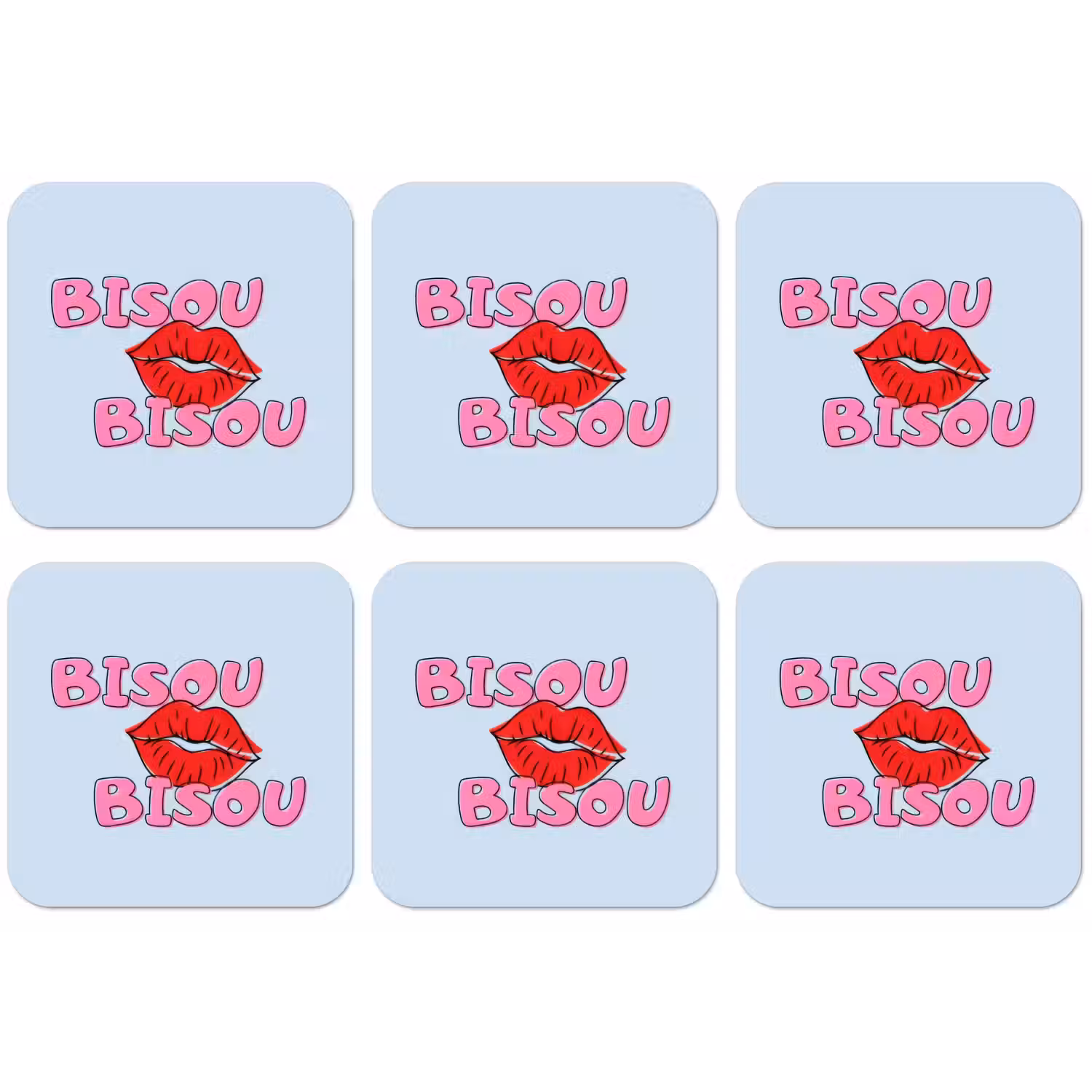 Bisou - Blauw - Roze - Lippen onderzetter kurk middel -zkaufland3dotto