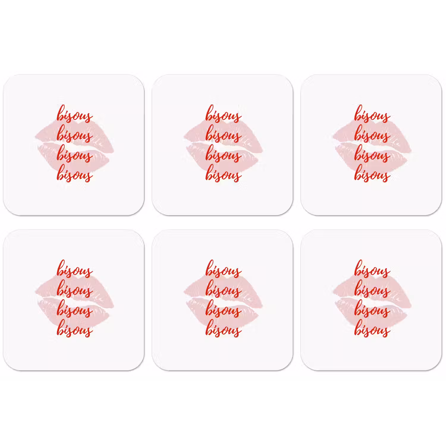 Bisous - Lip - Wit - Rood onderzetter kurk middel -zkaufland3dotto
