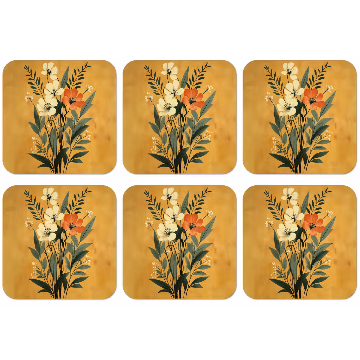 Bladeren - Boeket - Bloemen - Geel onderzetter kurk middel -zkaufland3dotto