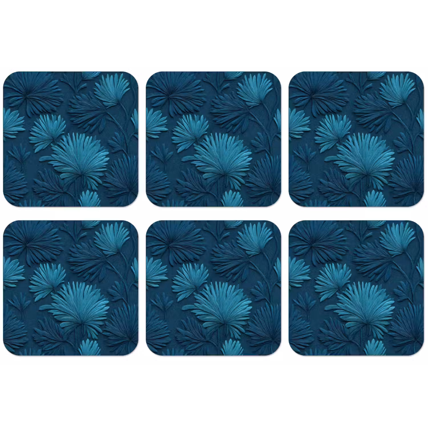 Bladeren - Reliëf - Patroon - Oceaanblauw - Modern onderzetter kurk middel 366 -zkaufland3dotto