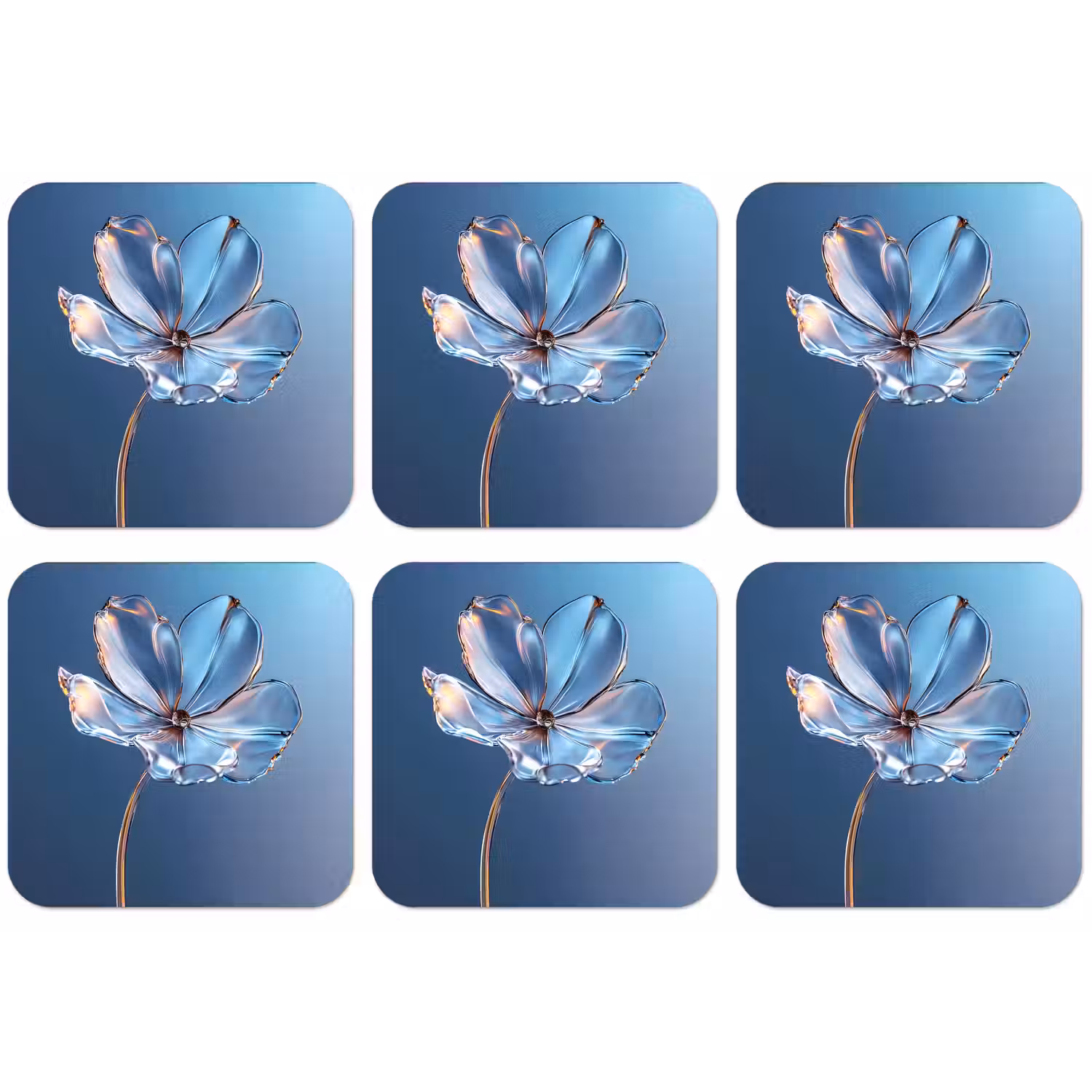Blauw - Bloem - Glazen - Sierlijk onderzetter kurk middel -zkaufland3dotto