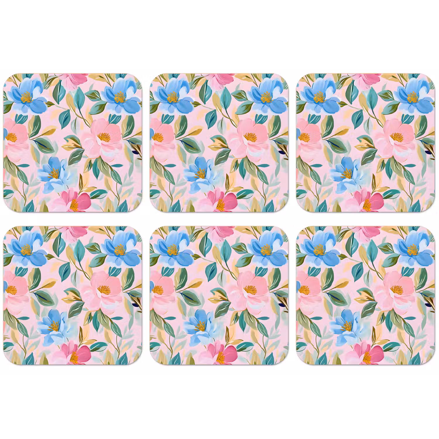 Blauw - Roze - Bloemen onderzetter kurk middel -zkaufland3dotto
