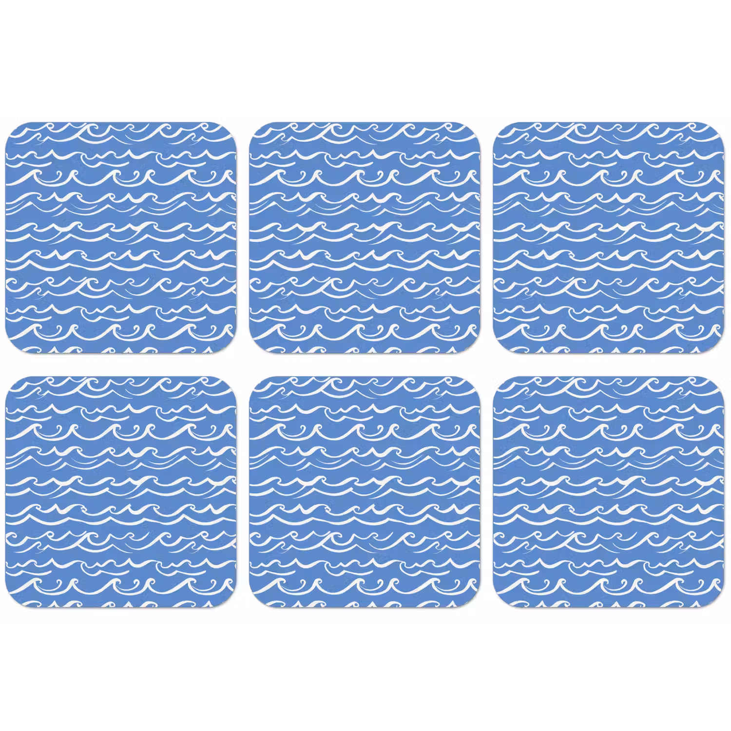 Blauw - Wit - Simpel - Getekend - Golven onderzetter kurk middel 366 -zkaufland3dotto