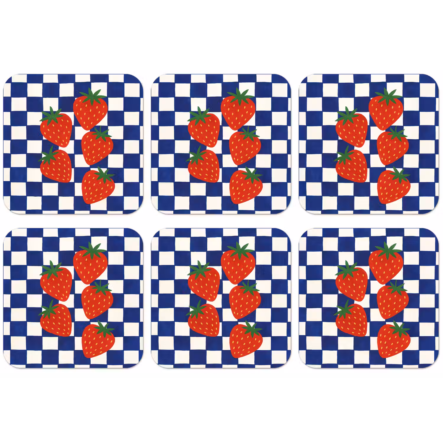 Geblokt - Blauw - Aardbeien onderzetter kurk middel -zkaufland3dotto