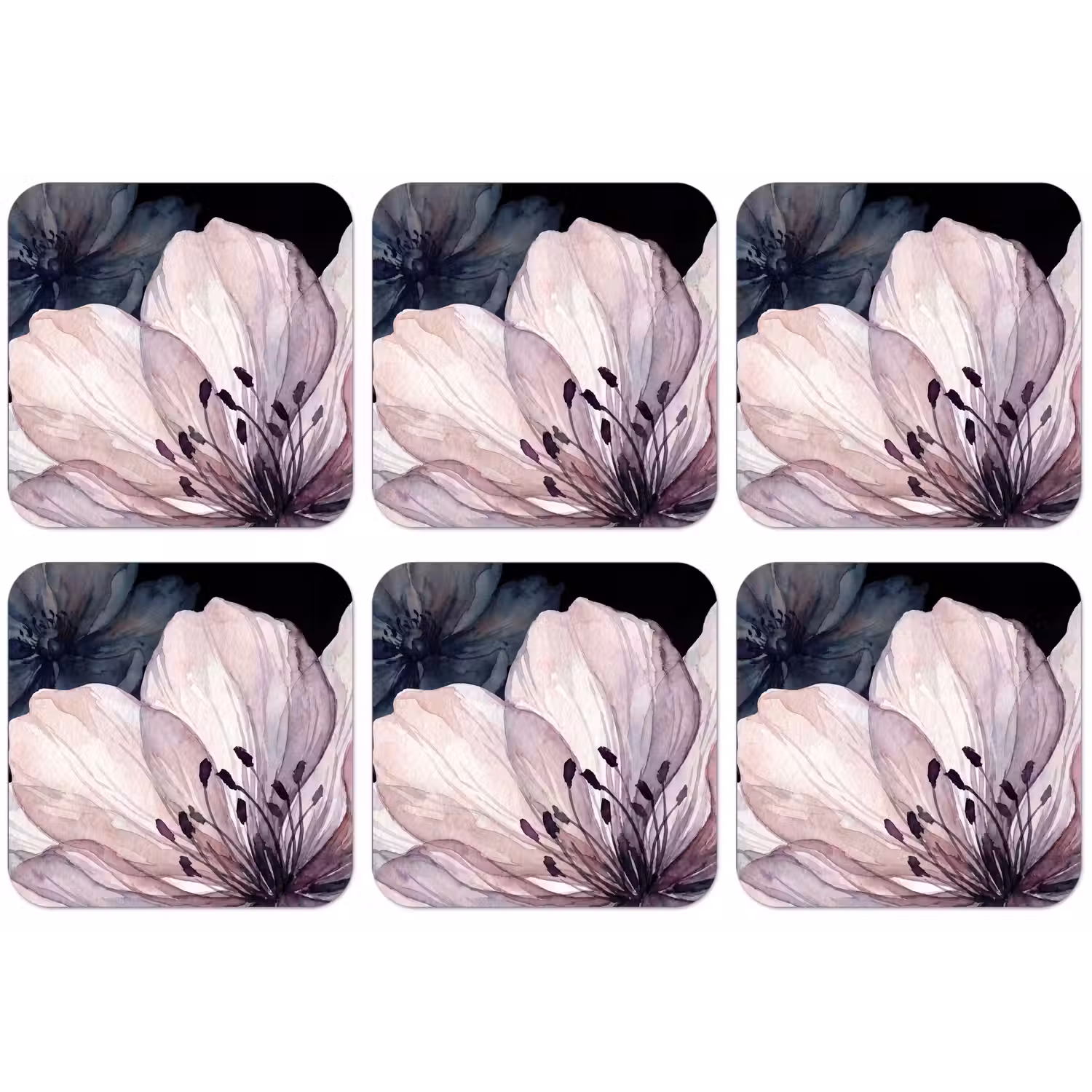 Bloemen - Aquarel - Modern - Roze - Donker onderzetter kurk middel -zkaufland3dotto