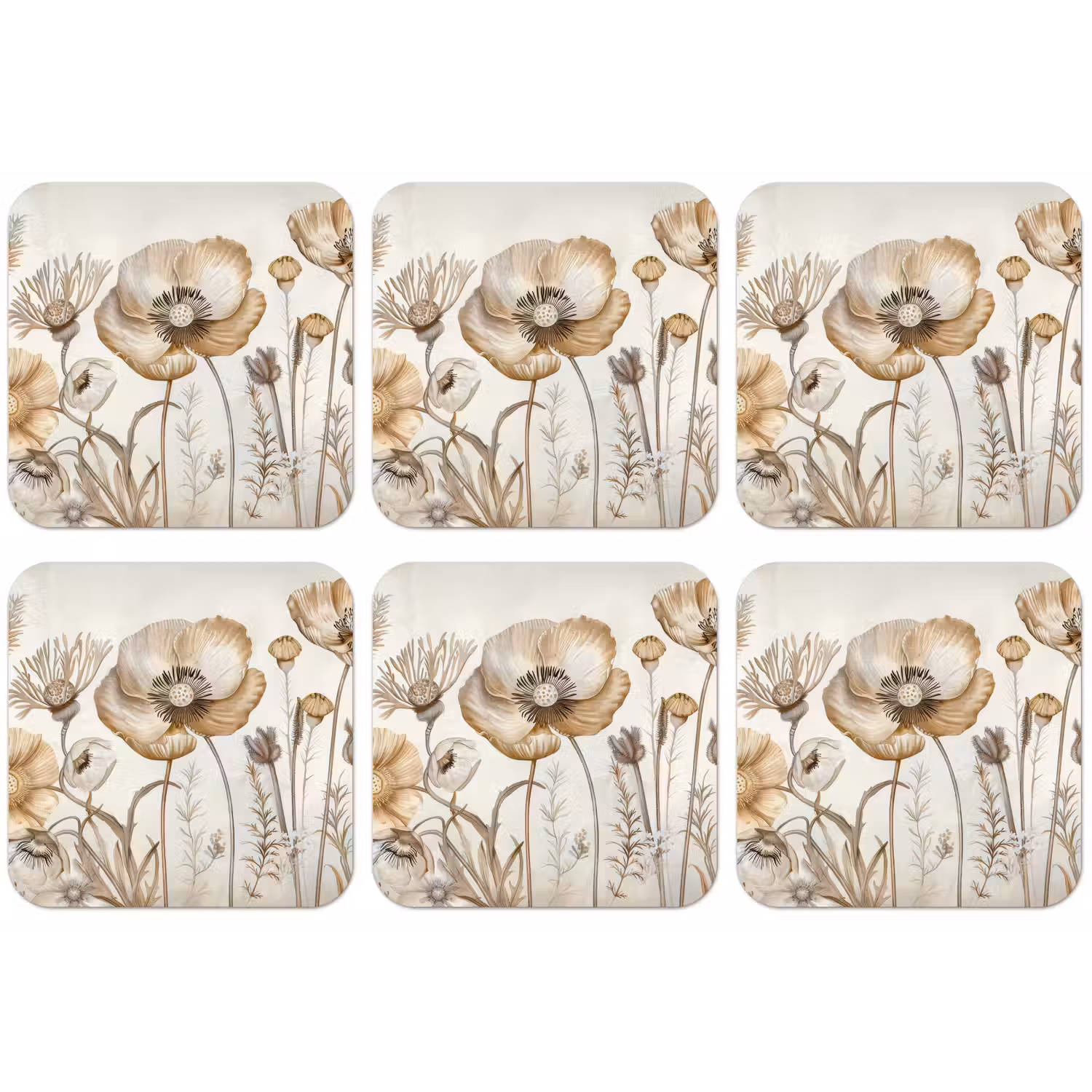 Bloemen - Beige - Natuur - Illustratie onderzetter kurk middel -zkaufland3dotto