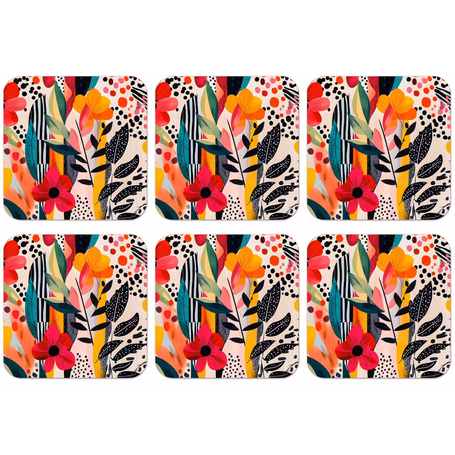 Bloemen - Bladeren - Abstract - Kleurrijk onderzetter kurk middel -zkaufland3dotto