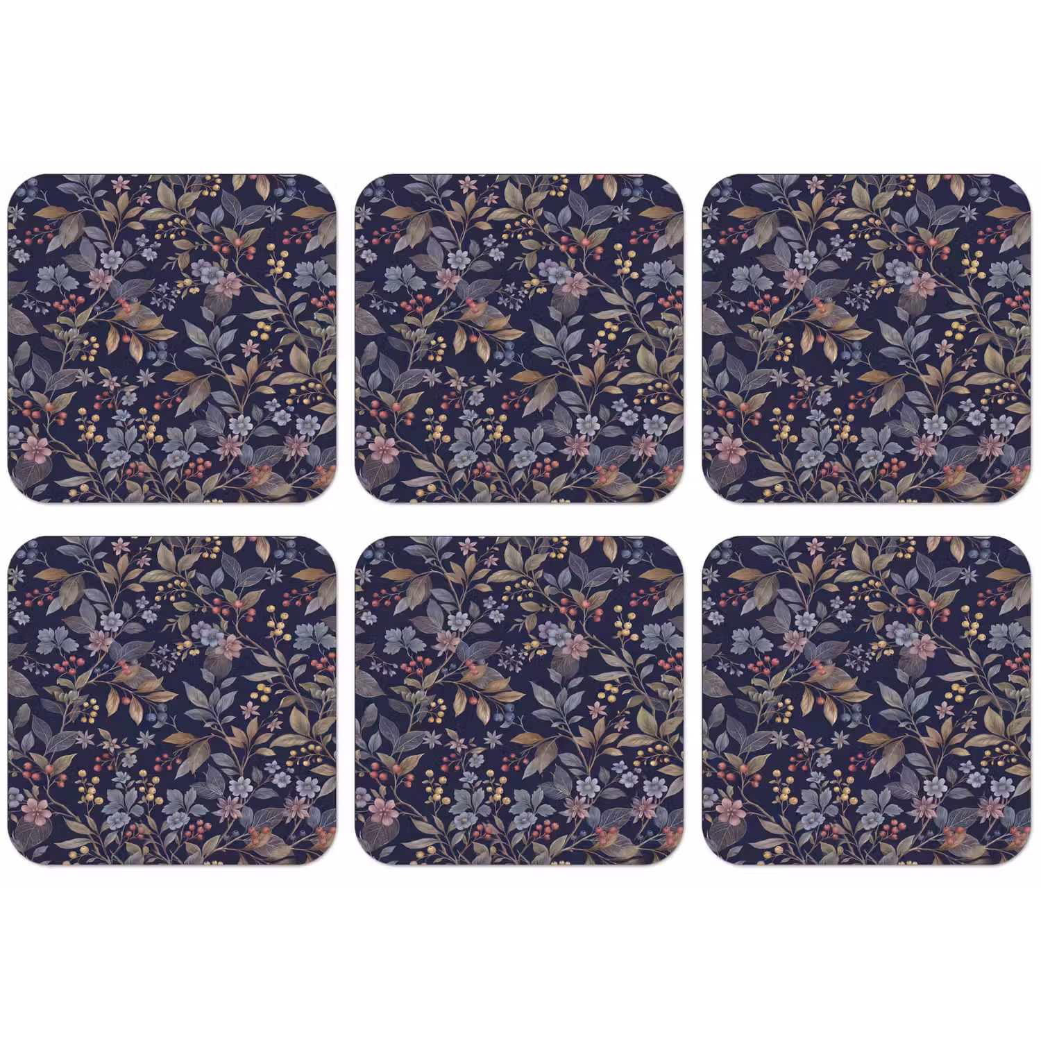 Bloemen - Bladeren - Patroon - Botanisch - Donkerblauw onderzetter kurk middel -zkaufland3dotto