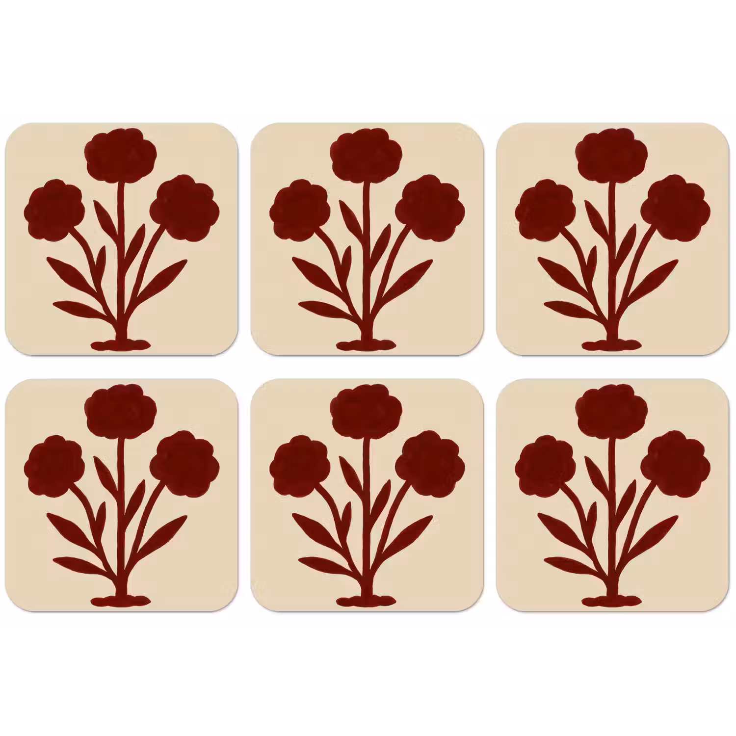 Bloemen - Bladeren - Rood - Minimalistisch onderzetter kurk middel -zkaufland3dotto