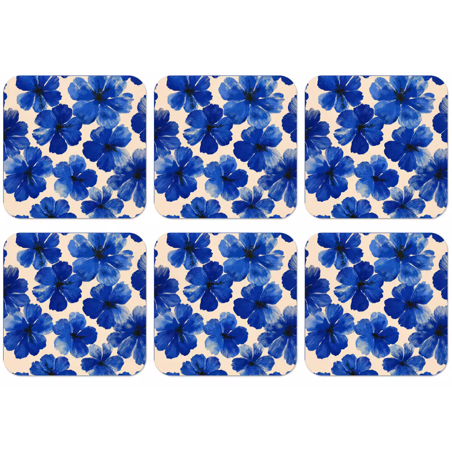 Bloemen - Blauw -Patroon - Wit onderzetter kurk middel -zkaufland3dotto