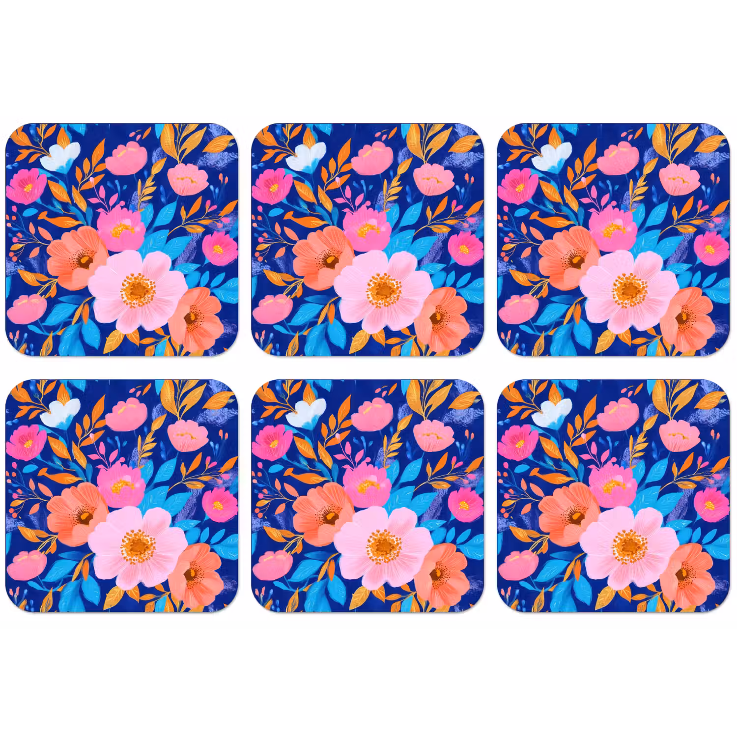 Bloemen - Blauw - Roze onderzetter kurk middel -zkaufland3dotto