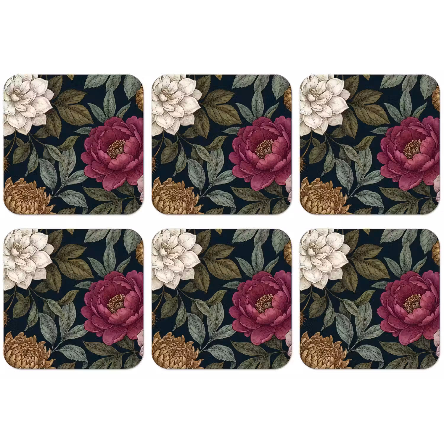 Bloemen - Botanisch - Illustratie - Donker - Vintage onderzetter kurk middel -zkaufland3dotto