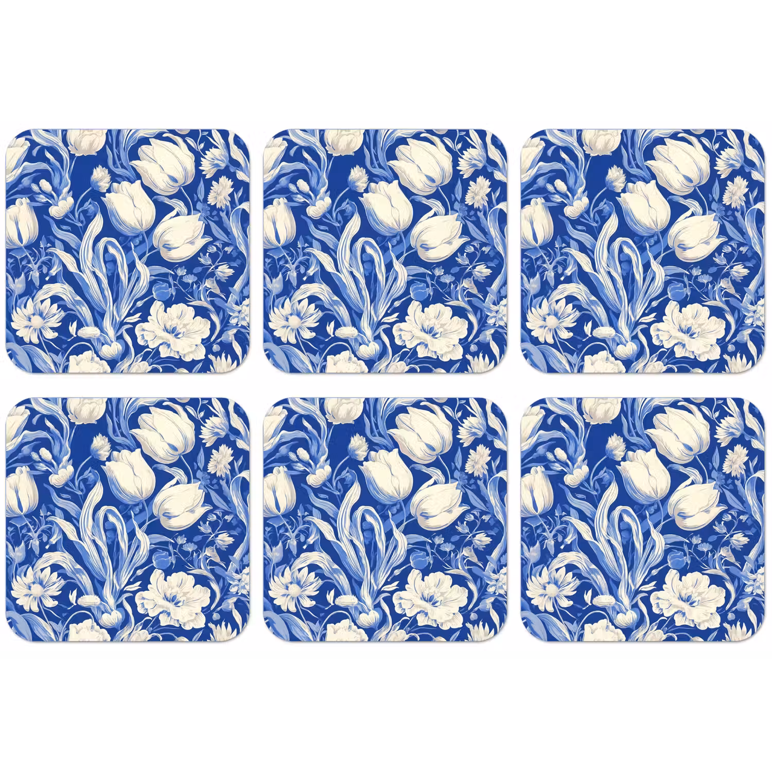 Bloemen - Delfts Blauw - Patroon - Tulp onderzetter kurk middel -zkaufland3dotto
