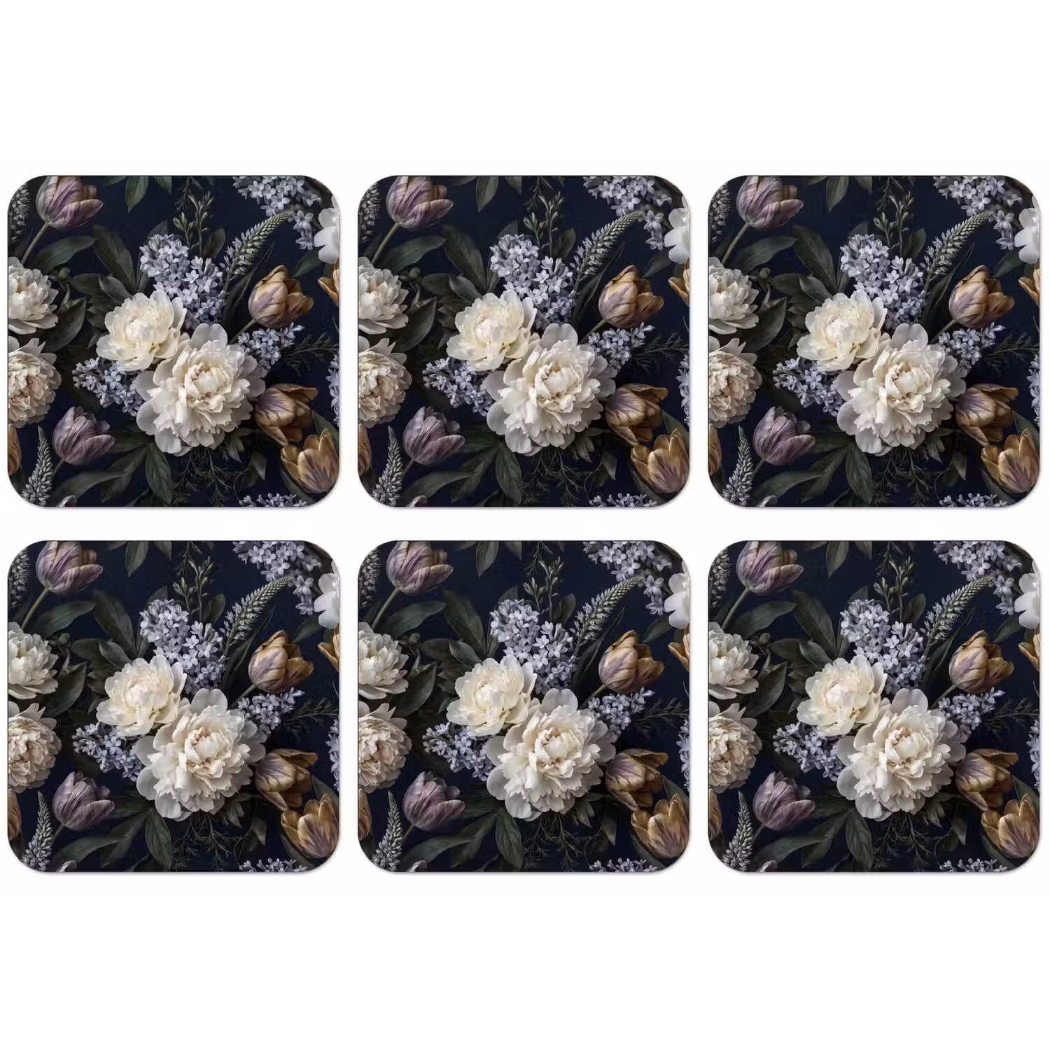 Bloemen - Donker - Elegant - Natuur - Wit onderzetter kurk middel -zkaufland3dotto