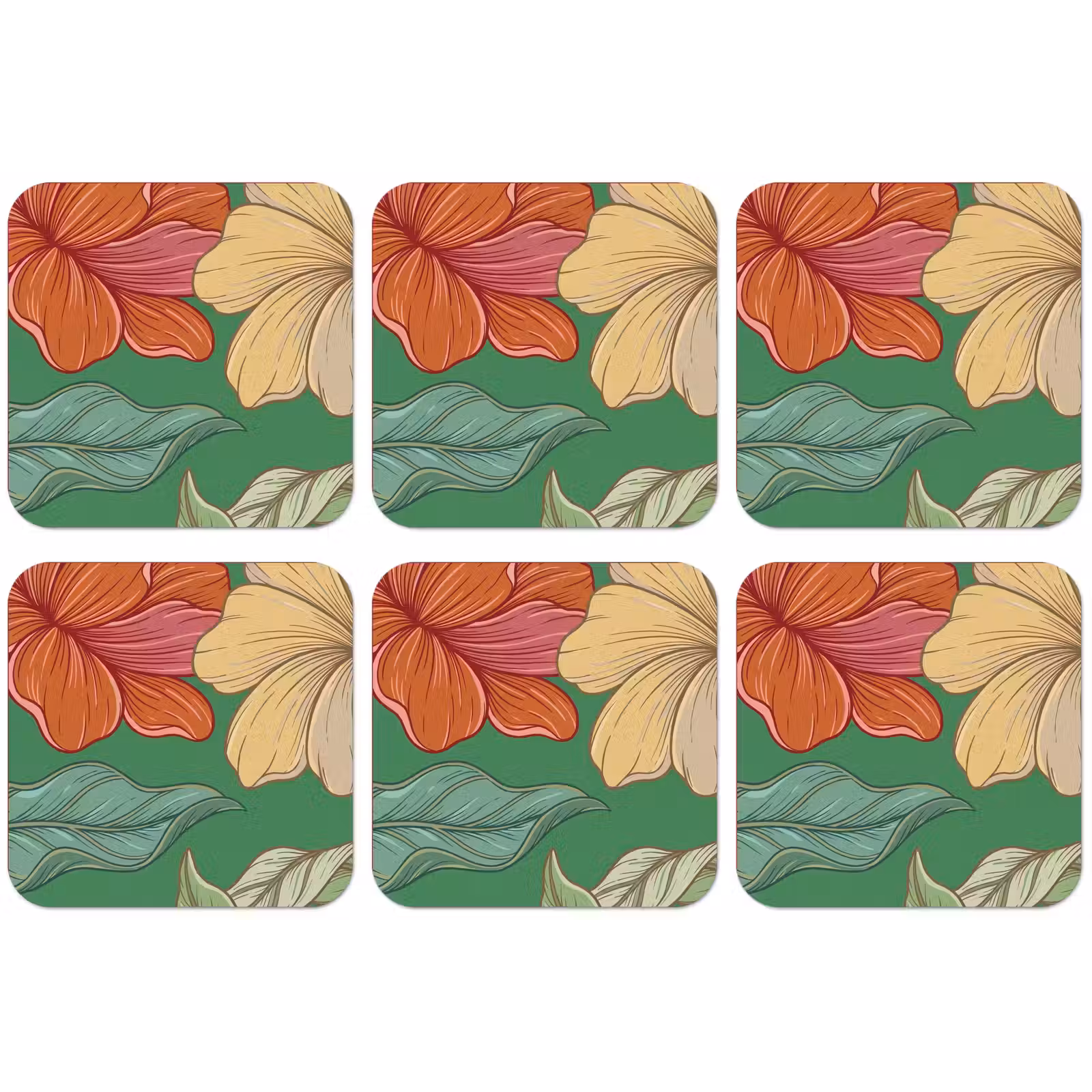 Untersetzer - Blumen – Grün – Illustration - Bloemen - Groen - Illustratie onderzetter kurk middel