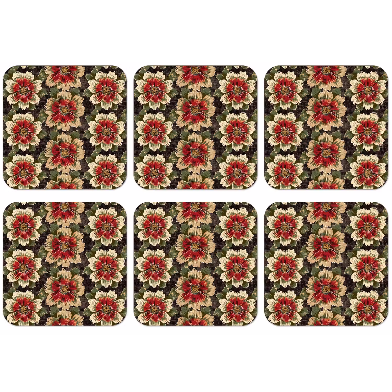 Bloemen - Klassiek - Patroon - Rood onderzetter kurk middel 366 -zkaufland3dotto
