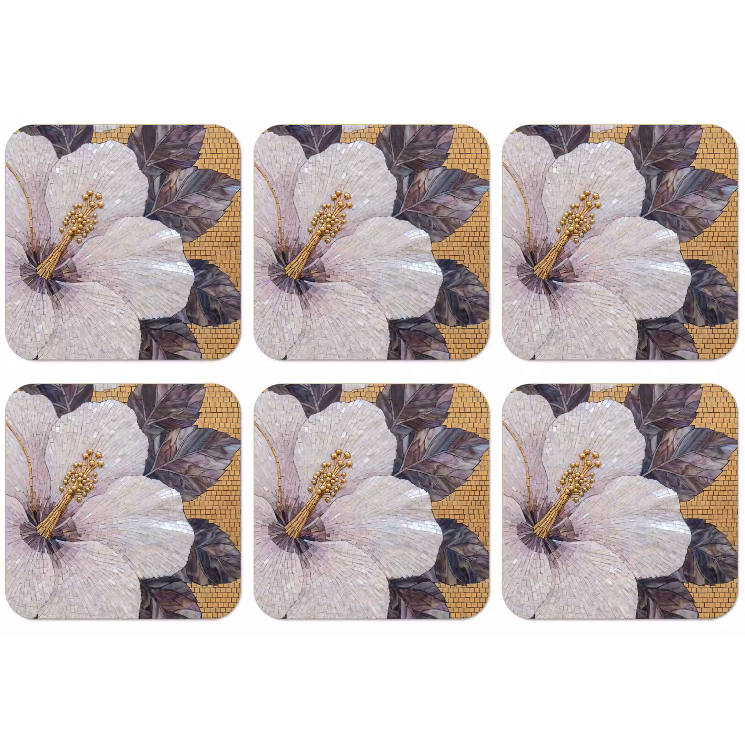 Bloemen - Mozaïek - Kunst - Modern - Goud onderzetter kurk middel -zkaufland3dotto