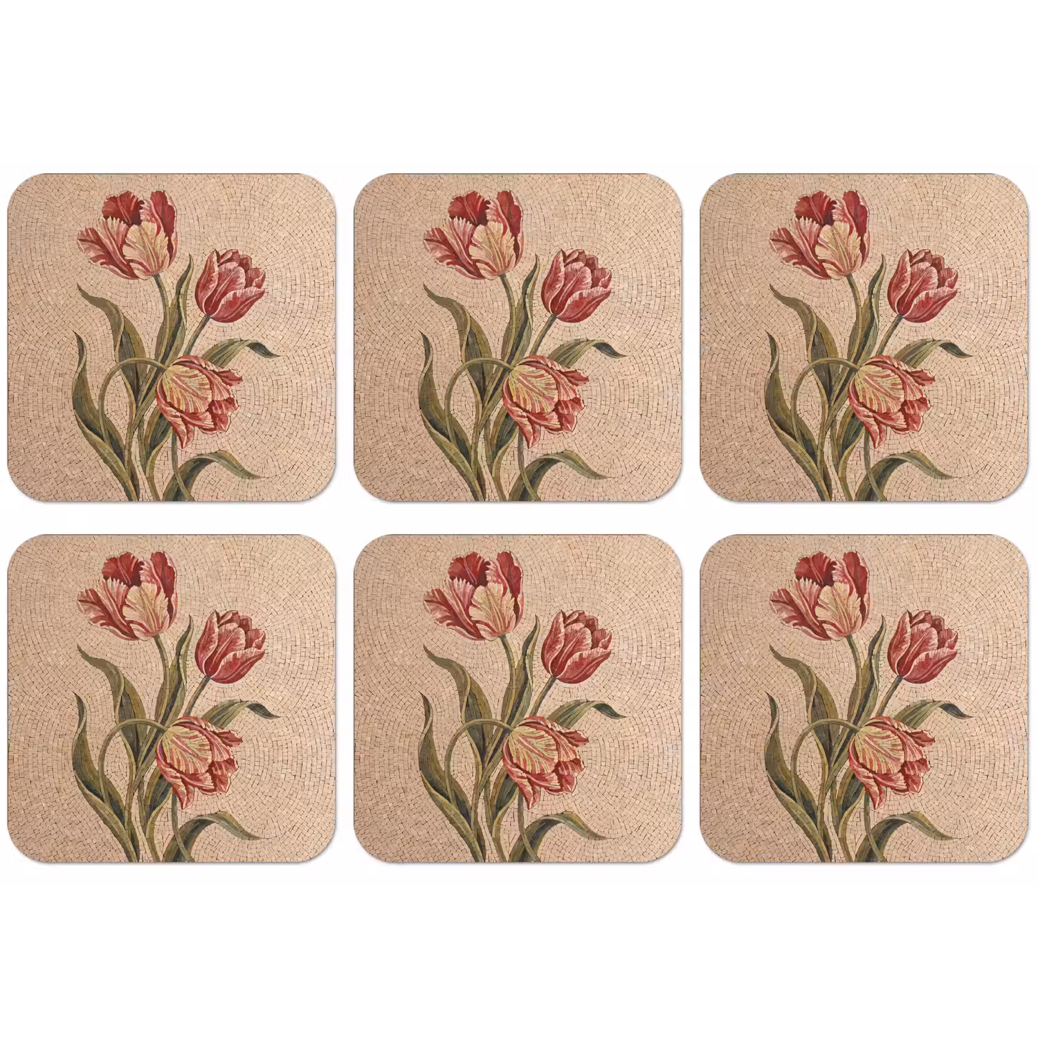 Bloemen - Mozaïek - Rood - Groen - Kunst onderzetter kurk middel -zkaufland3dotto