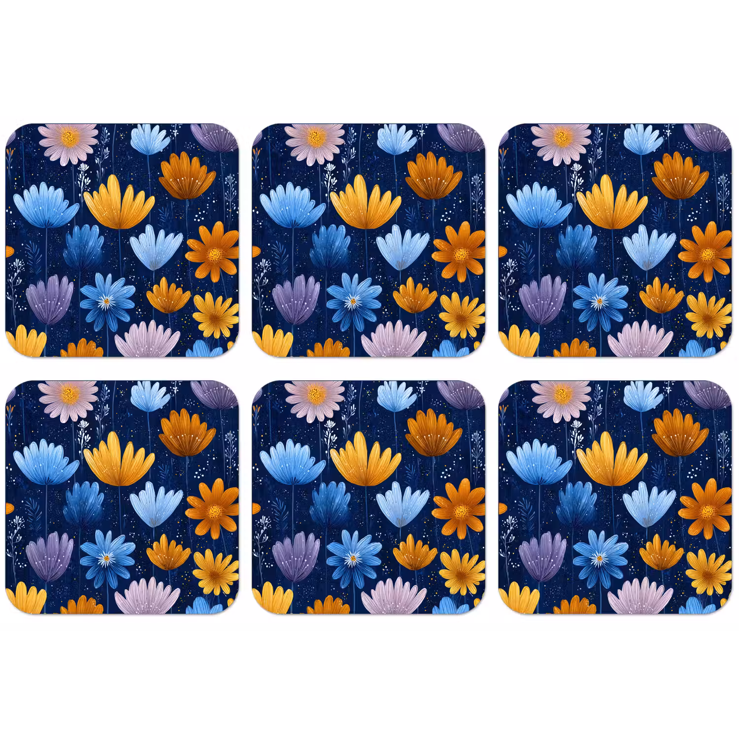 Bloemen - Patroon - Blauw - Contrast onderzetter kurk middel -zkaufland3dotto