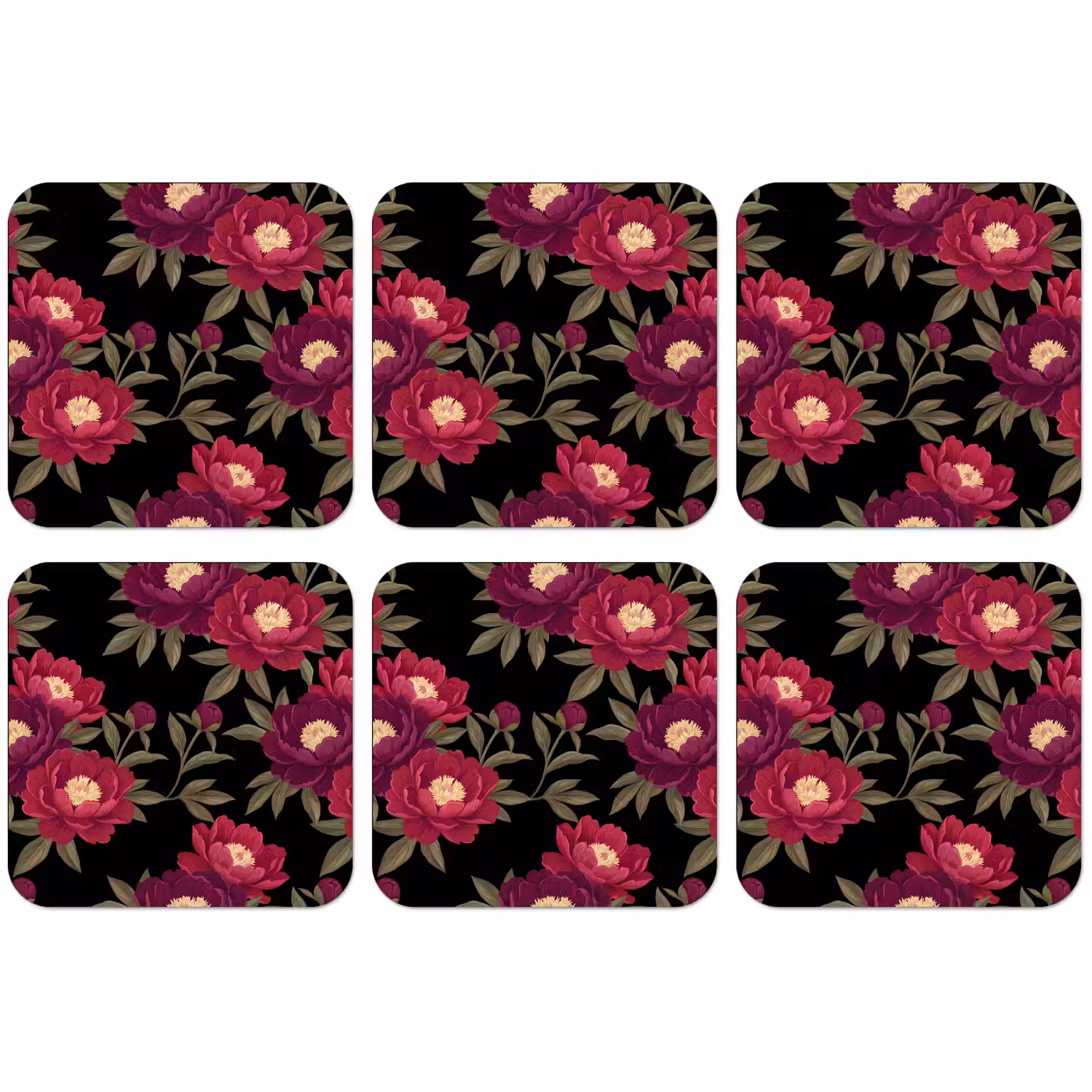 Bloemen - Patroon - Botanisch - Rood - Zwart onderzetter kurk middel -zkaufland3dotto