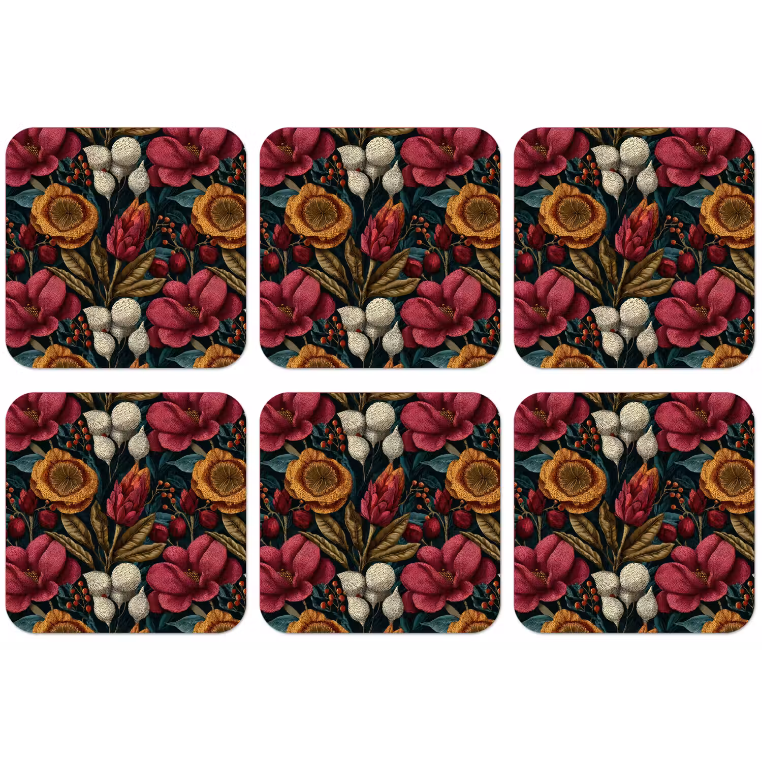 Bloemen - Patroon - Rood - Goud onderzetter kurk middel 366 -zkaufland3dotto