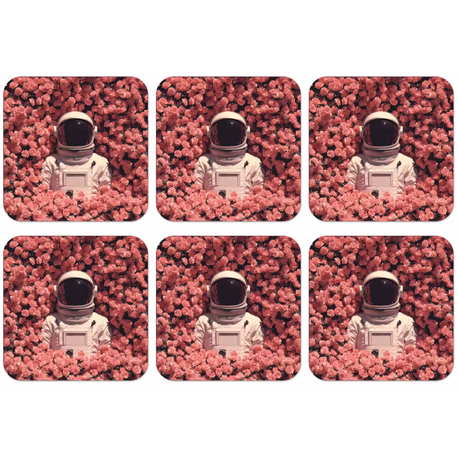 Bloemen - Roze - Astronaut onderzetter kurk middel -zkaufland3dotto