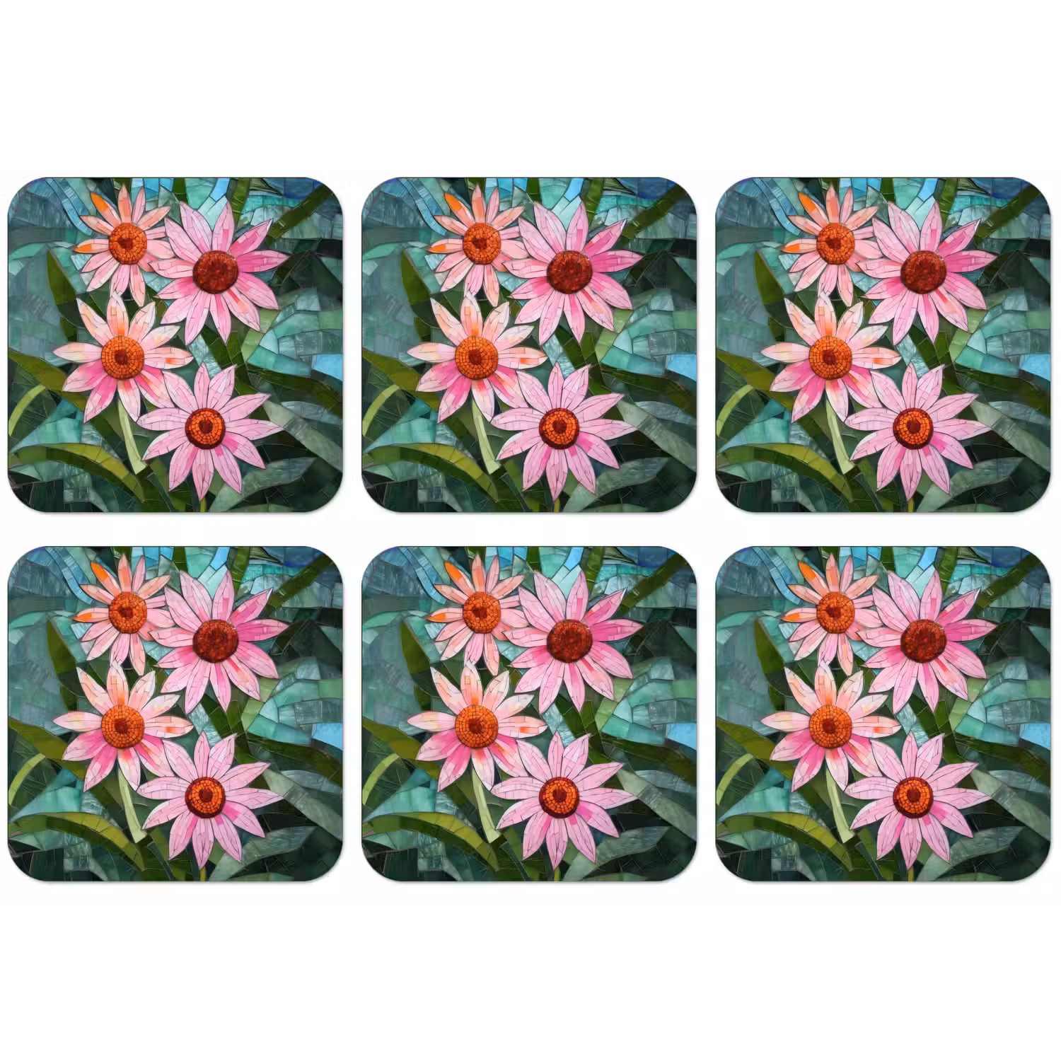 Bloemen - Roze - Glasmozaïek onderzetter kurk middel -zkaufland3dotto