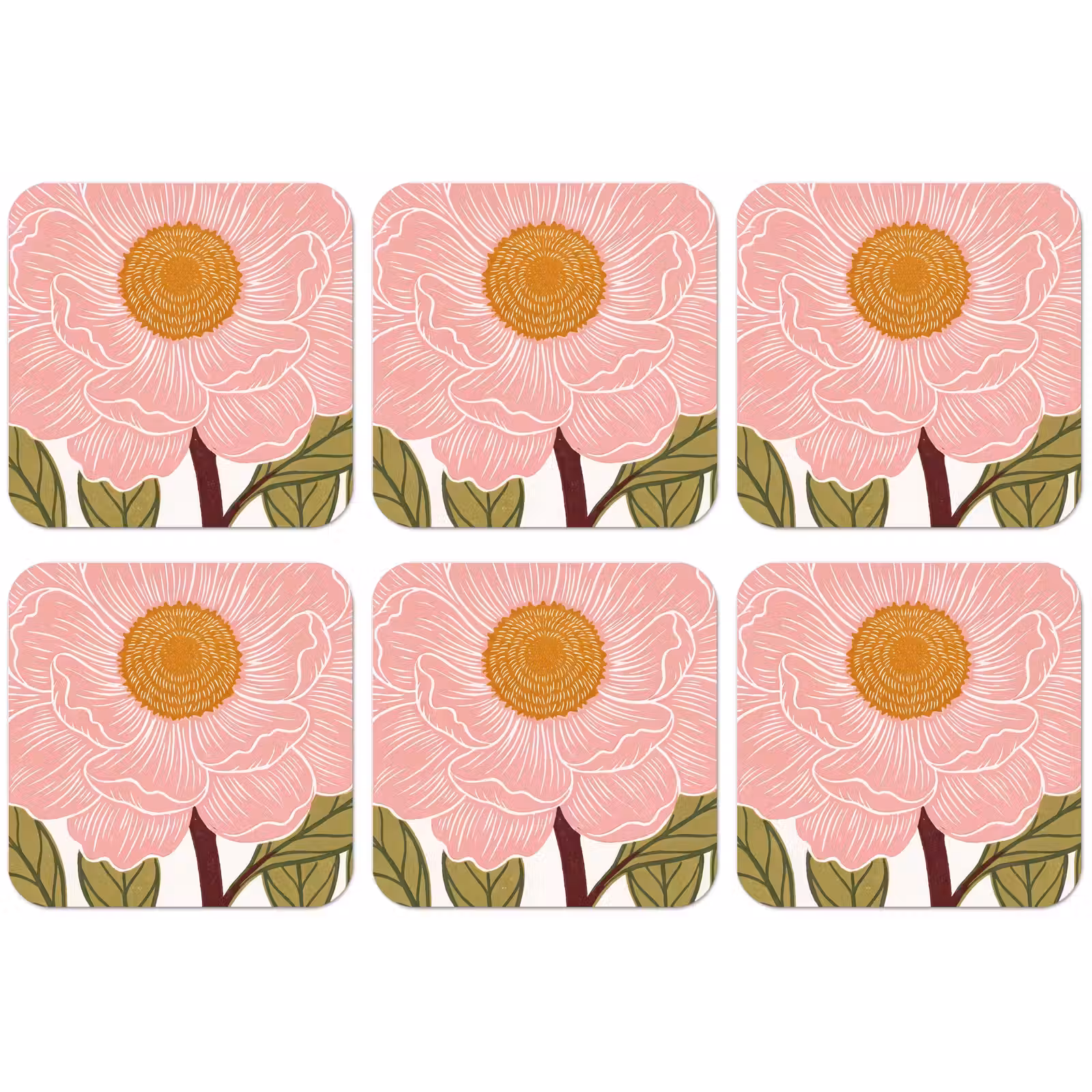 Untersetzer - Blumen – Rosa – Illustration - Bloemen - Roze - Illustratie onderzetter kurk middel