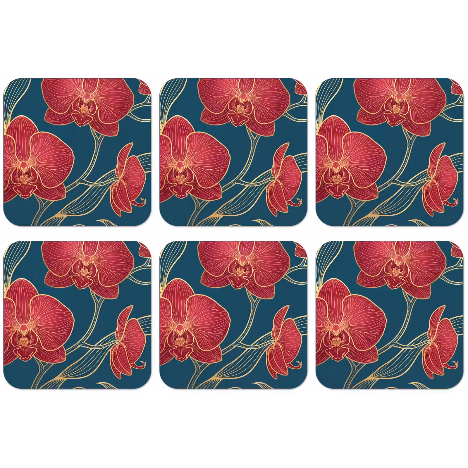 Untersetzer - Blumen – Rot – Gold - Bloemen - Rood - Goud onderzetter kurk middel