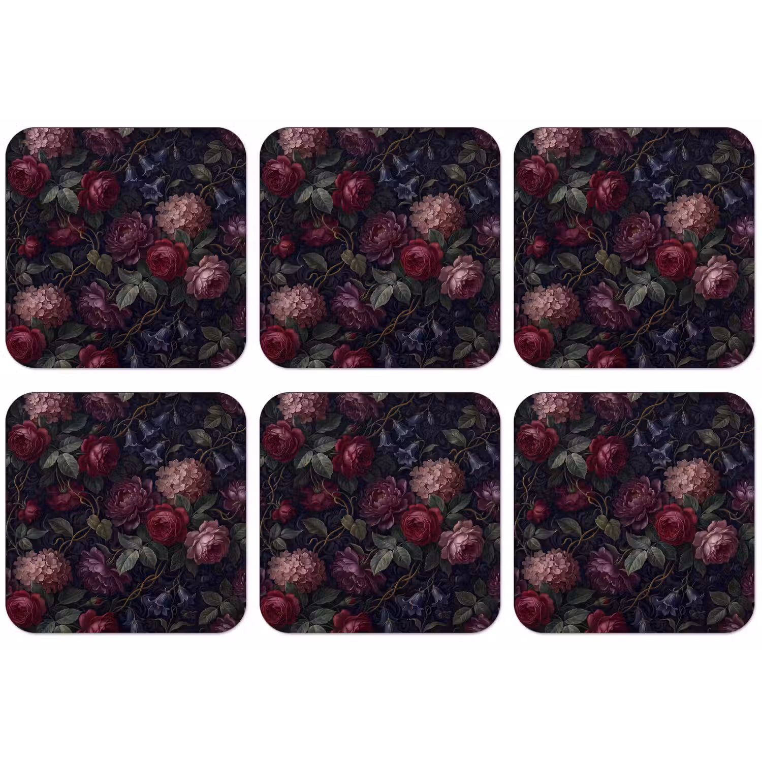 Bloemen - Rood - Klassiek - Donker - Patroon onderzetter kurk middel -zkaufland3dotto