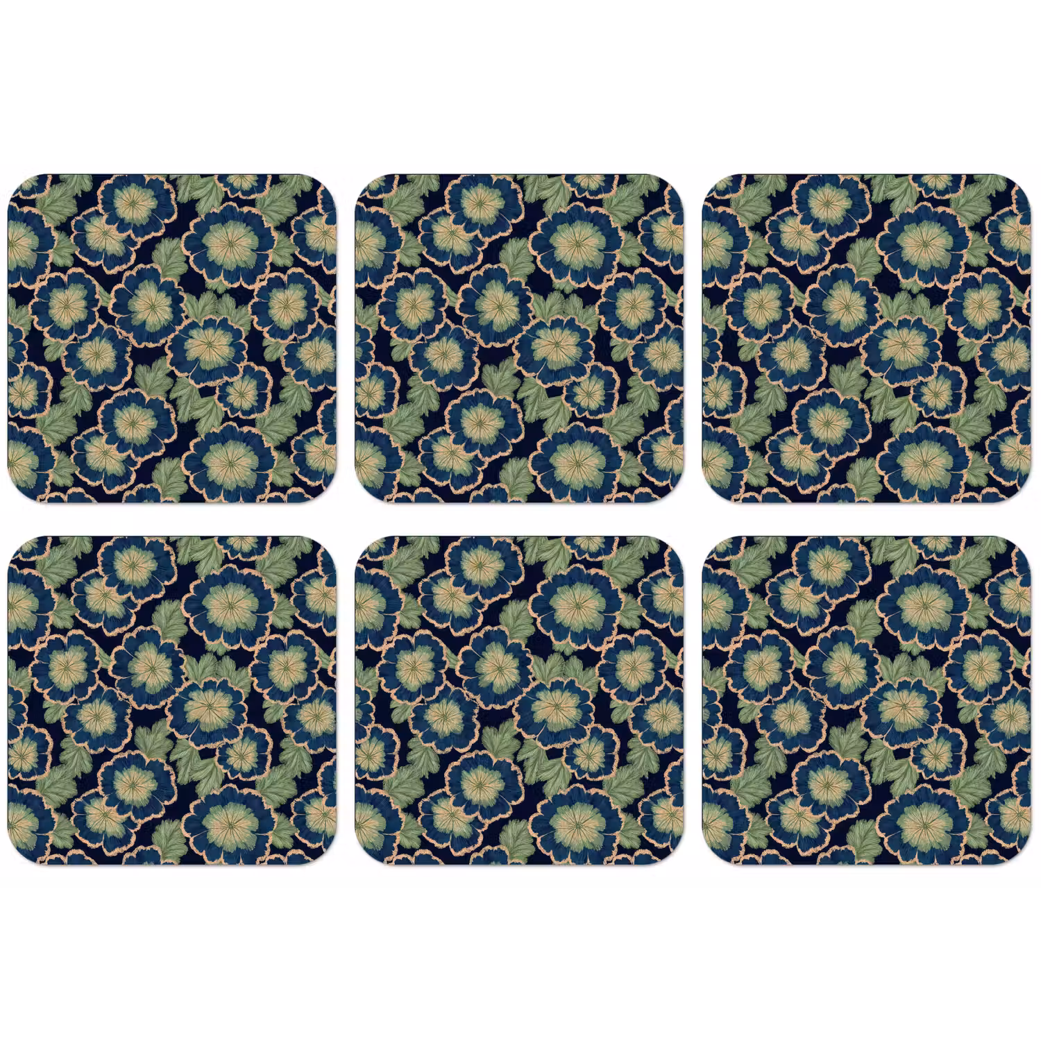 Bloemen - Borduurwerk - Patroon - Blauw - Groen onderzetter kurk middel 366 -zkaufland3dotto