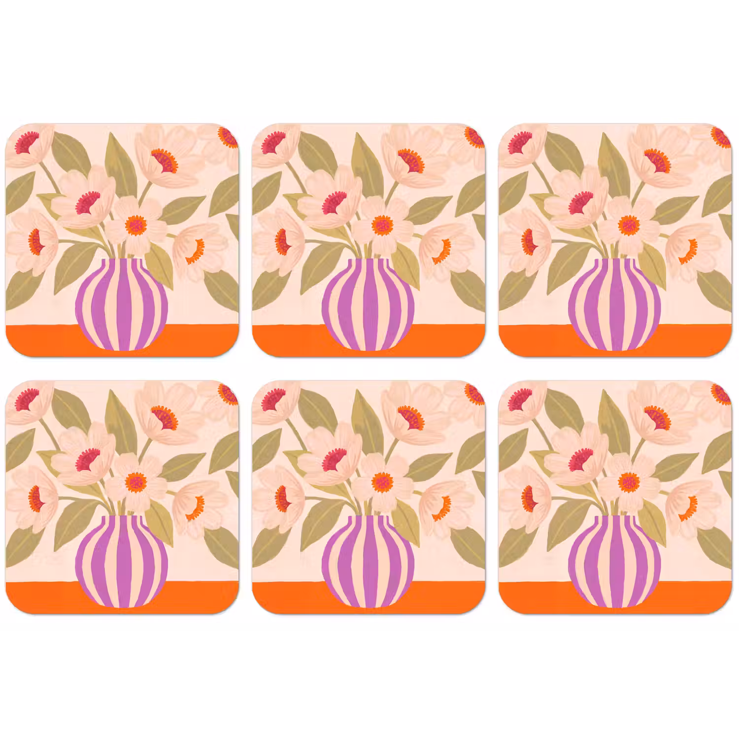 Bloemen - Vaas - Abstract - Paars - Oranje onderzetter kurk middel -zkaufland3dotto