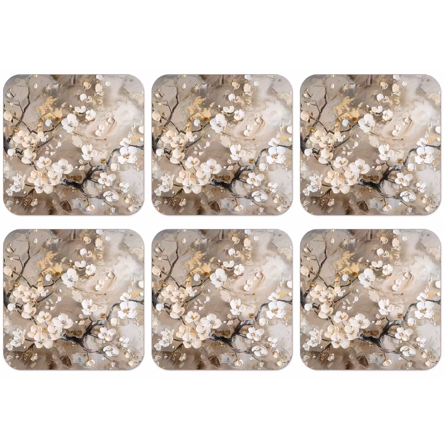Bloemen - Wit - Goud - Beige - Luxe onderzetter kurk middel -zkaufland3dotto
