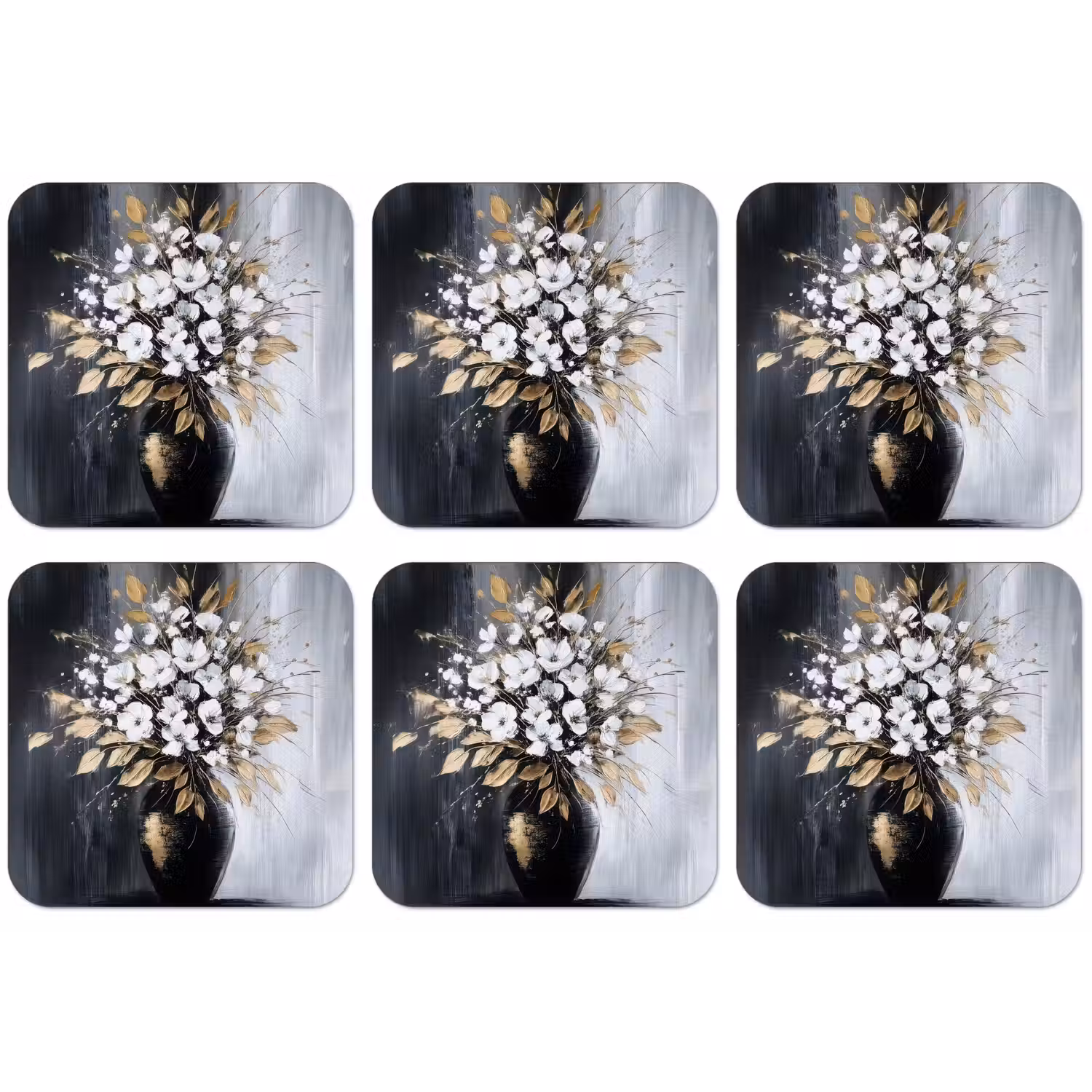 Bloemen - Wit - Vaas - Abstract onderzetter kurk middel -zkaufland3dotto