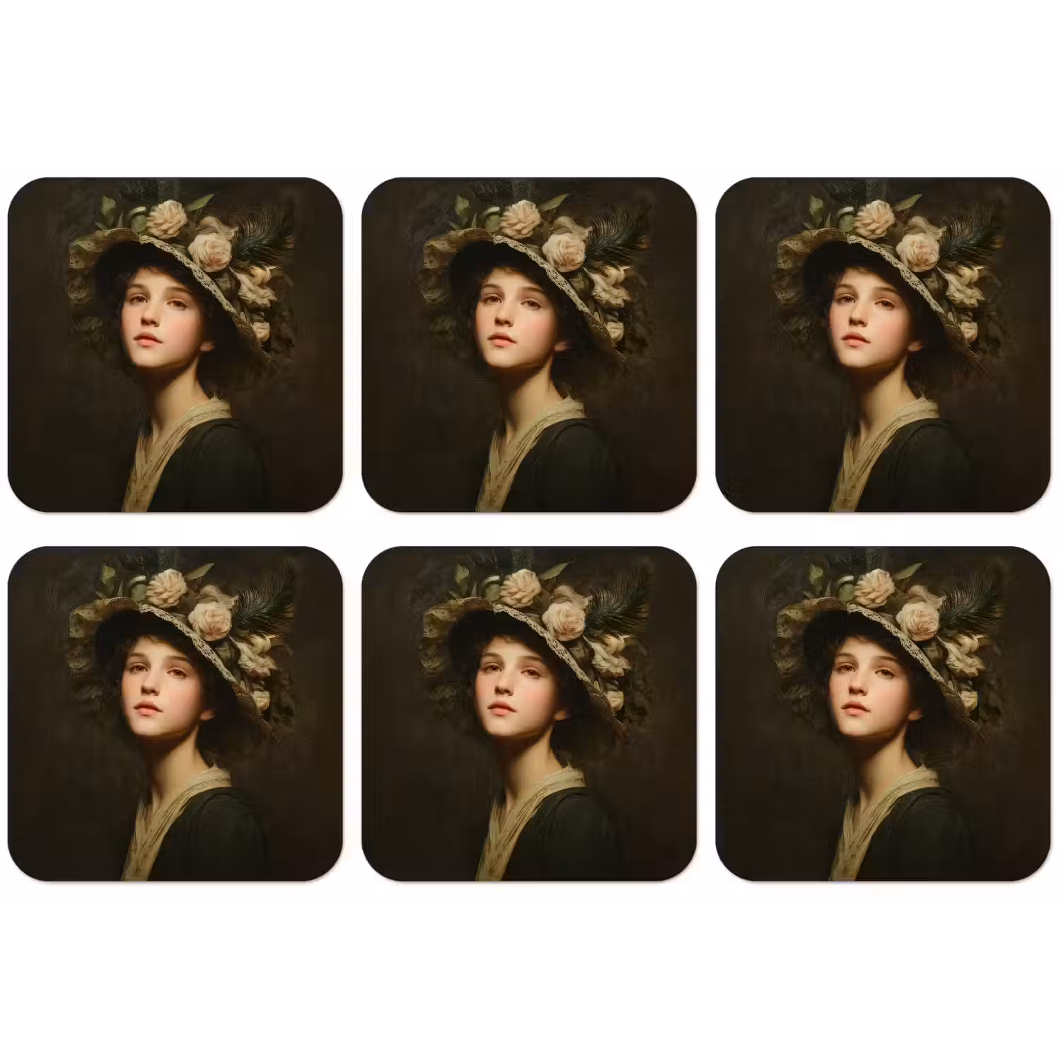 Bloemenhoed - Portret - Vrouw onderzetter kurk middel -zkaufland3dotto
