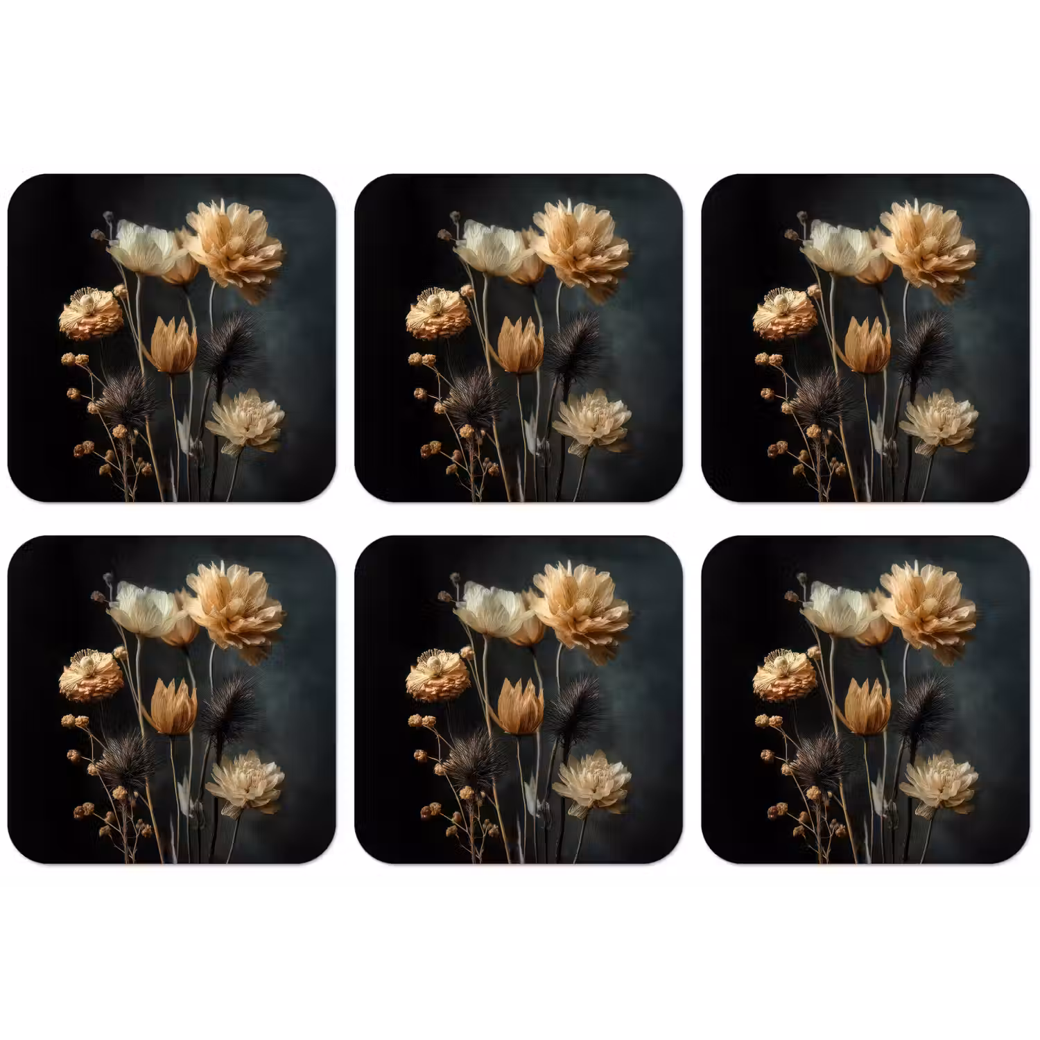 Boeket - Bloemen - Licht - Zwart onderzetter kurk middel -zkaufland3dotto