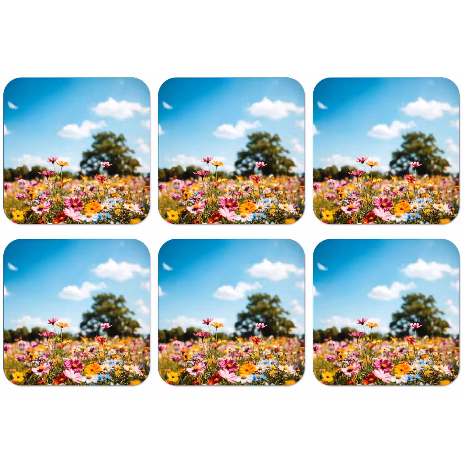 Bloemenweide - Blauw - Lucht - Kleuren onderzetter kurk middel -zkaufland3dotto