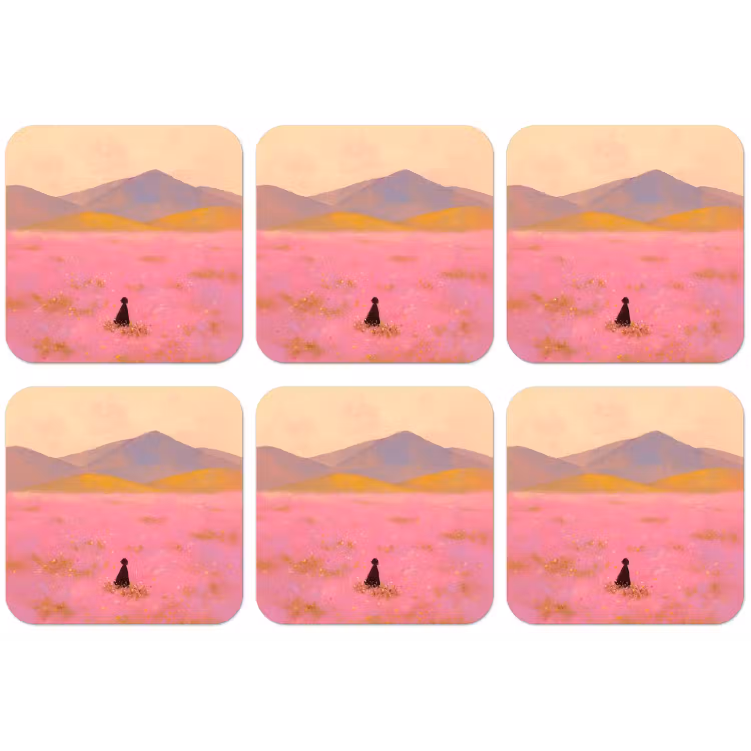 Bloemenweide - Heuvels - Silhouet - Roze onderzetter kurk middel -zkaufland3dotto
