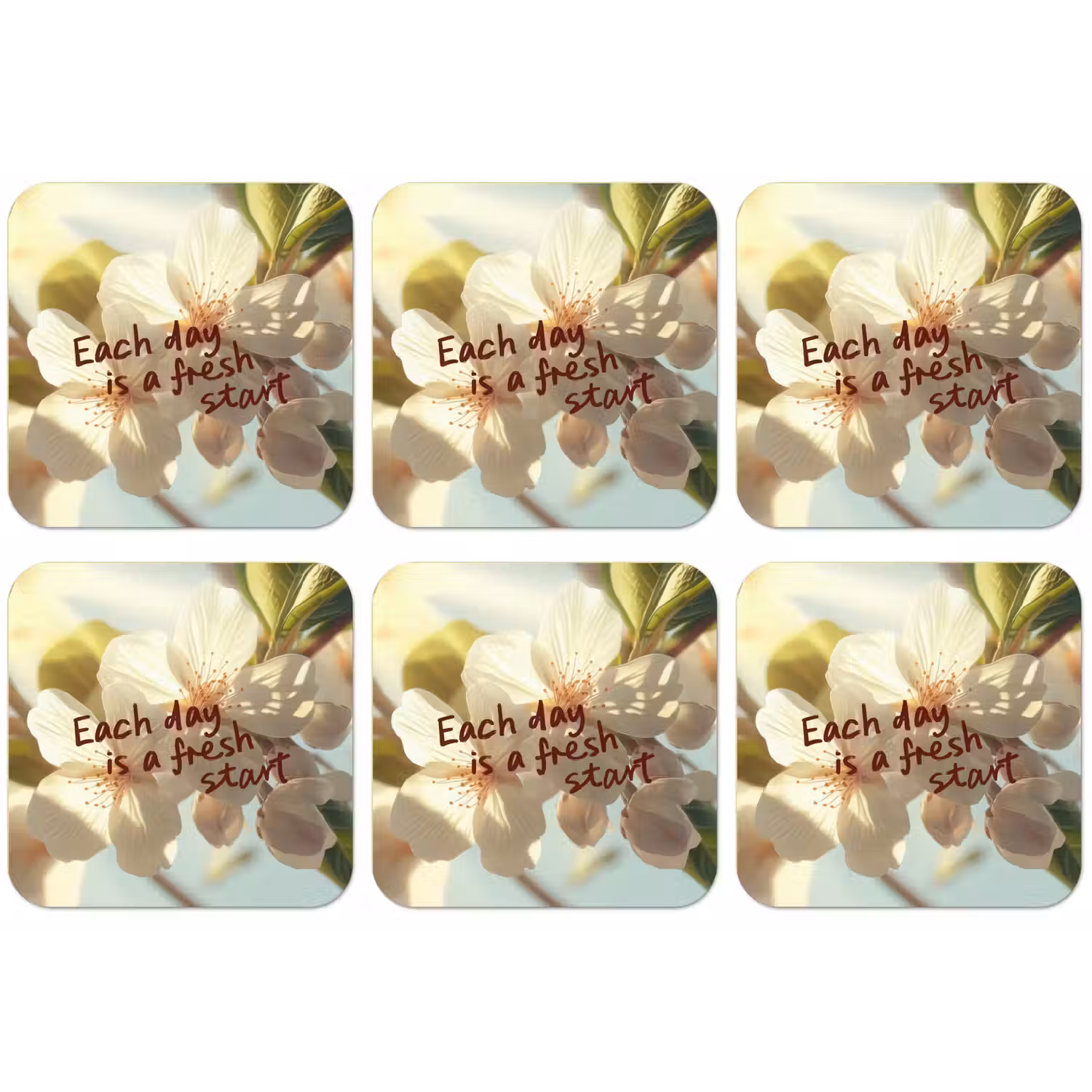 Bloesems - Zonlicht - Quote - Wit onderzetter kurk middel -zkaufland3dotto