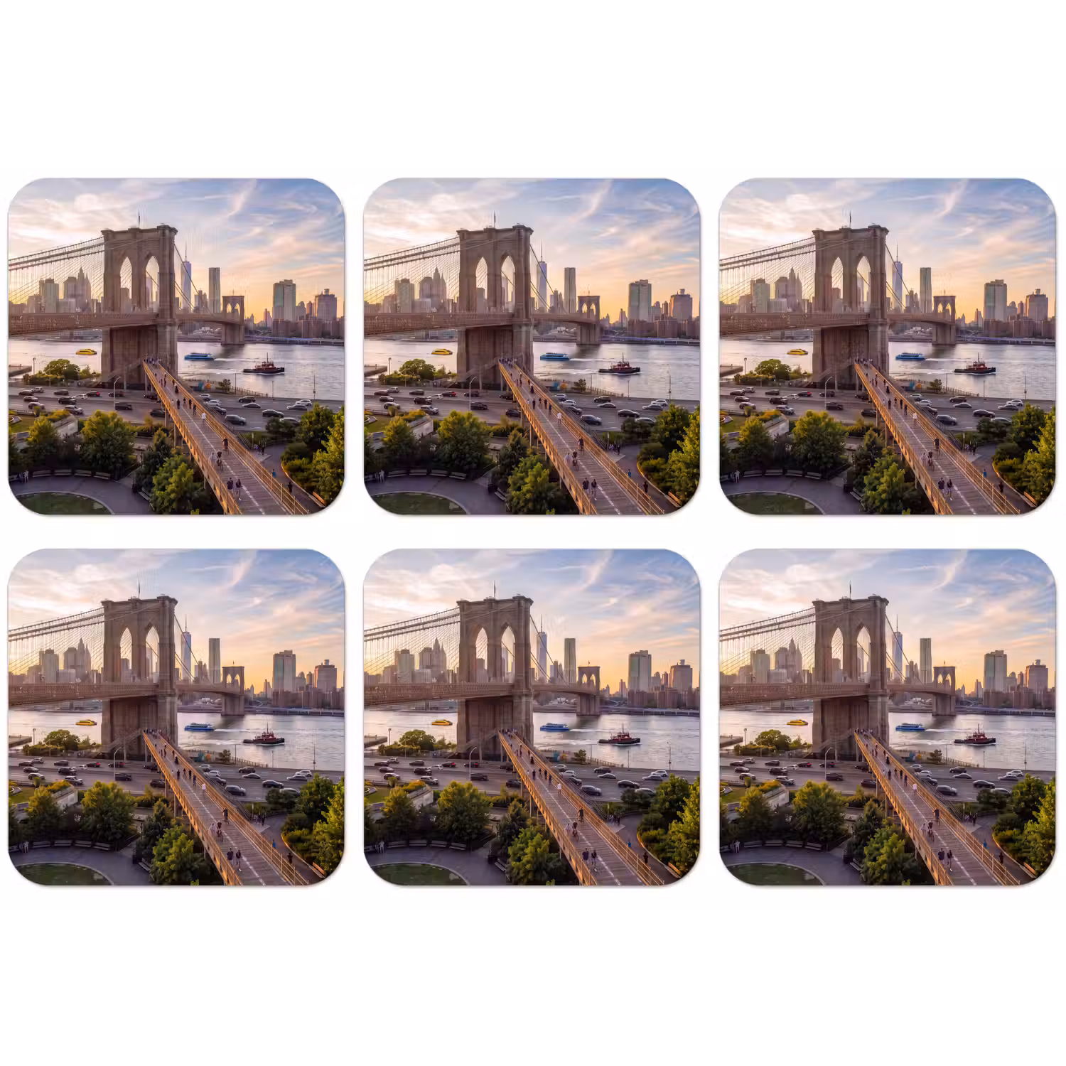 Brug - Rivier - Stad - Zonsondergang - Architectuur onderzetter kurk middel -zkaufland3dotto