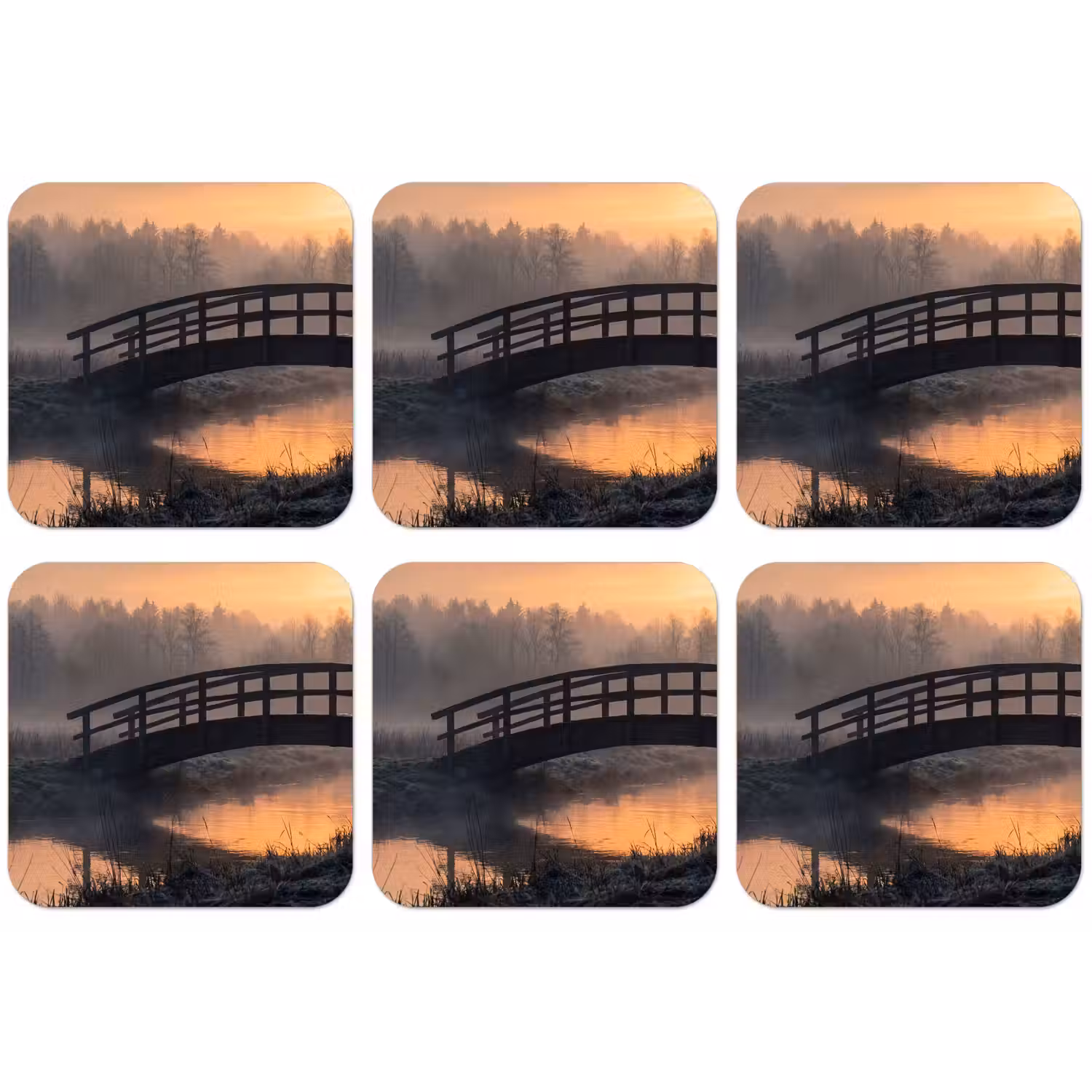 Brug - Mist - Bomen - Water onderzetter kurk middel -zkaufland3dotto