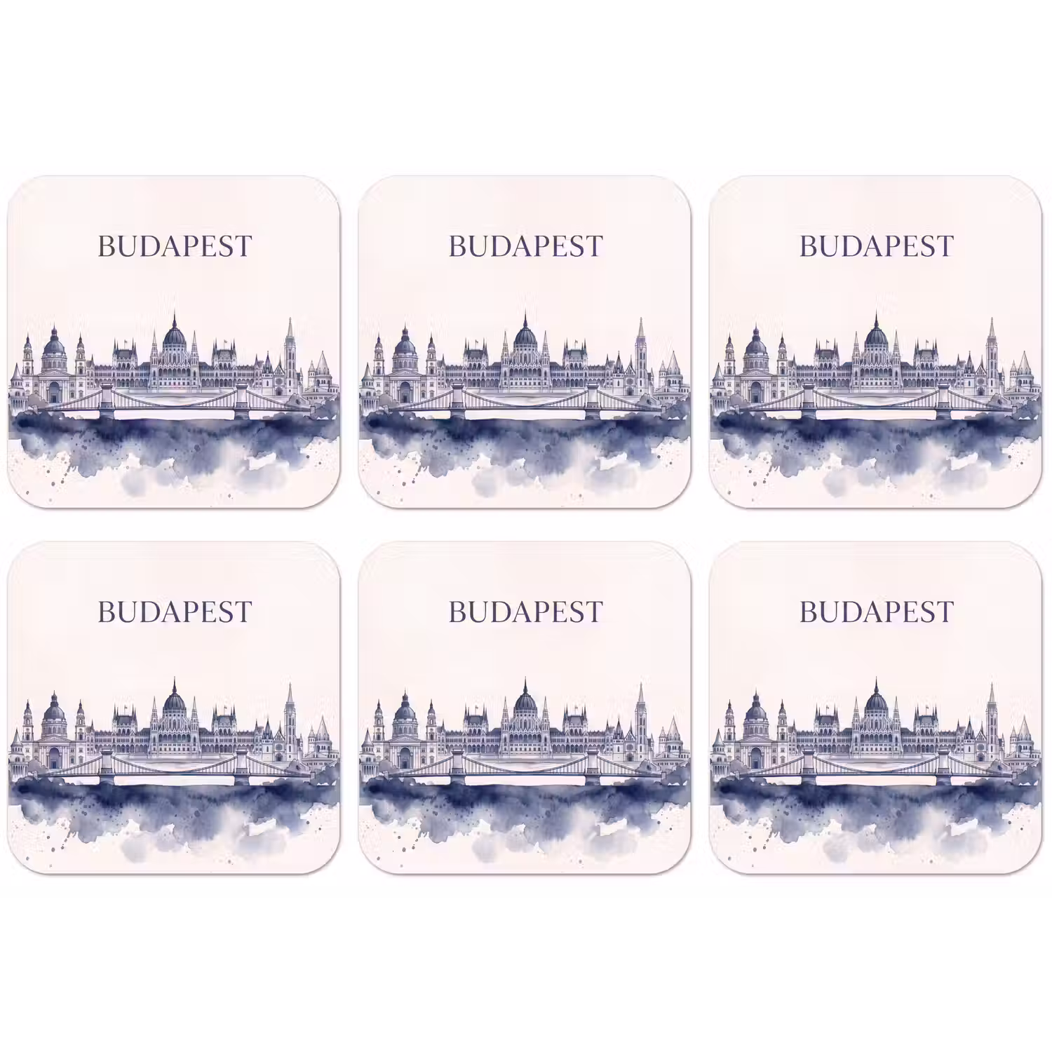 Boedapest - Skyline - Architectuur - Aquarel - Blauw onderzetter kurk middel -zkaufland3dotto