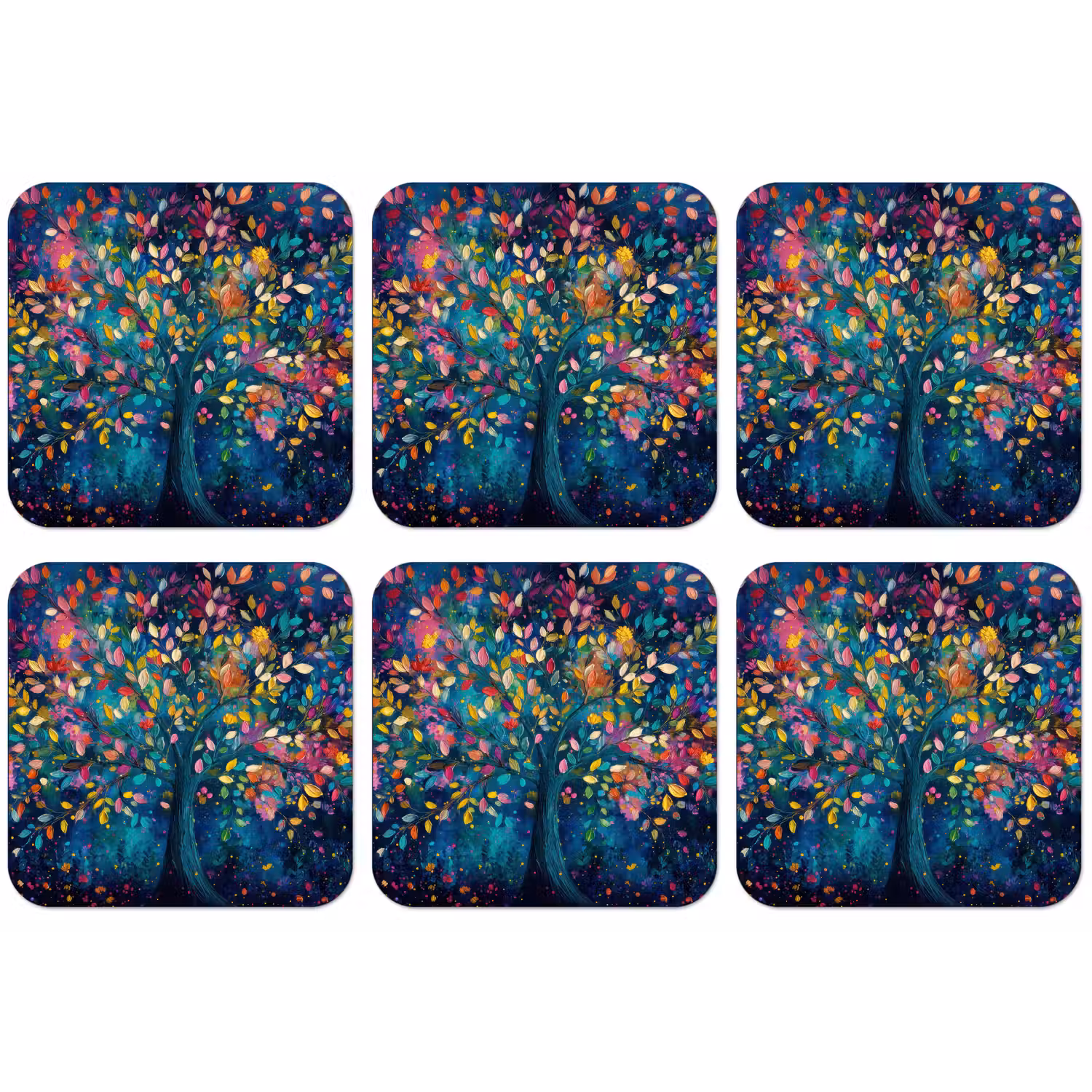 Kleurrijk - Boom - Magisch - Abstract onderzetter kurk middel -zkaufland3dotto