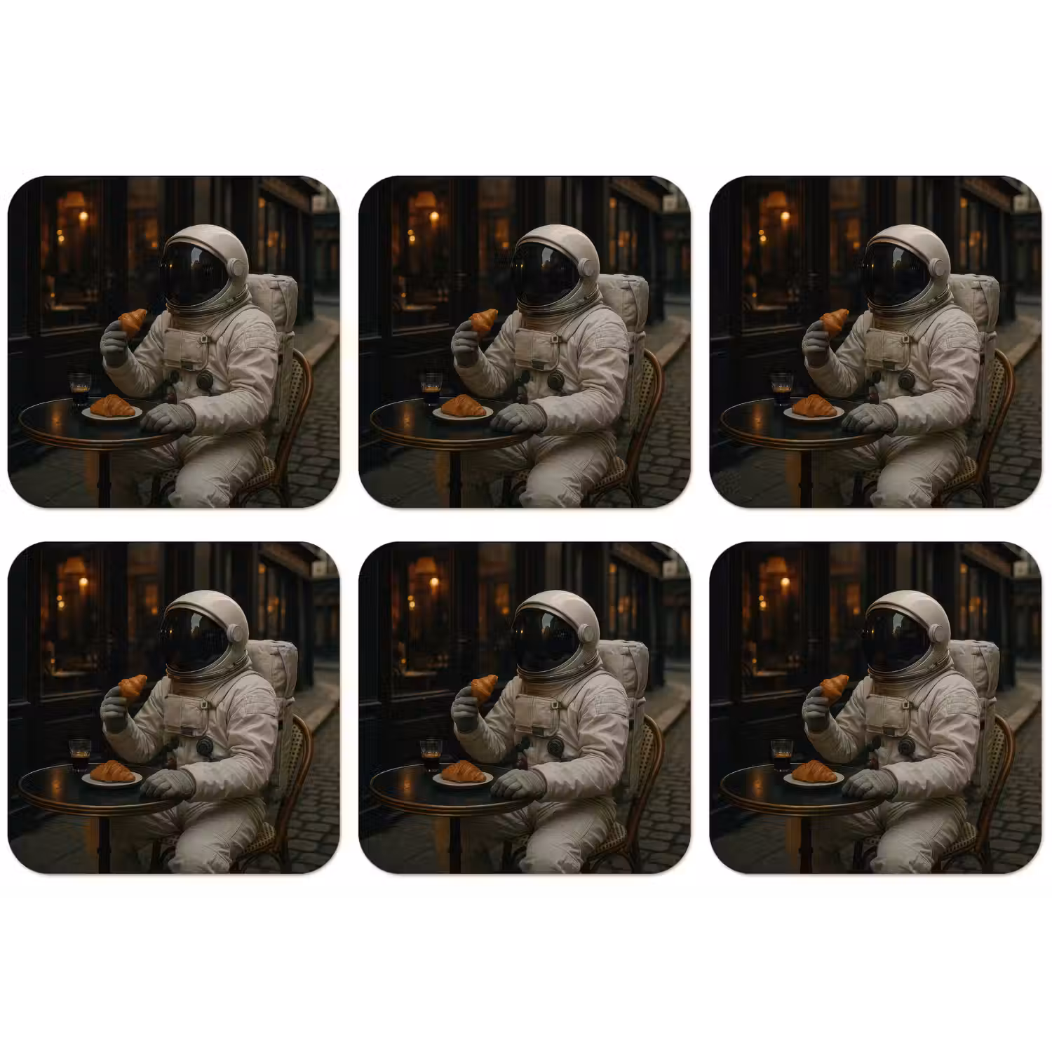 Café - Croissant - Koffie - Astronaut onderzetter kurk middel -zkaufland3dotto