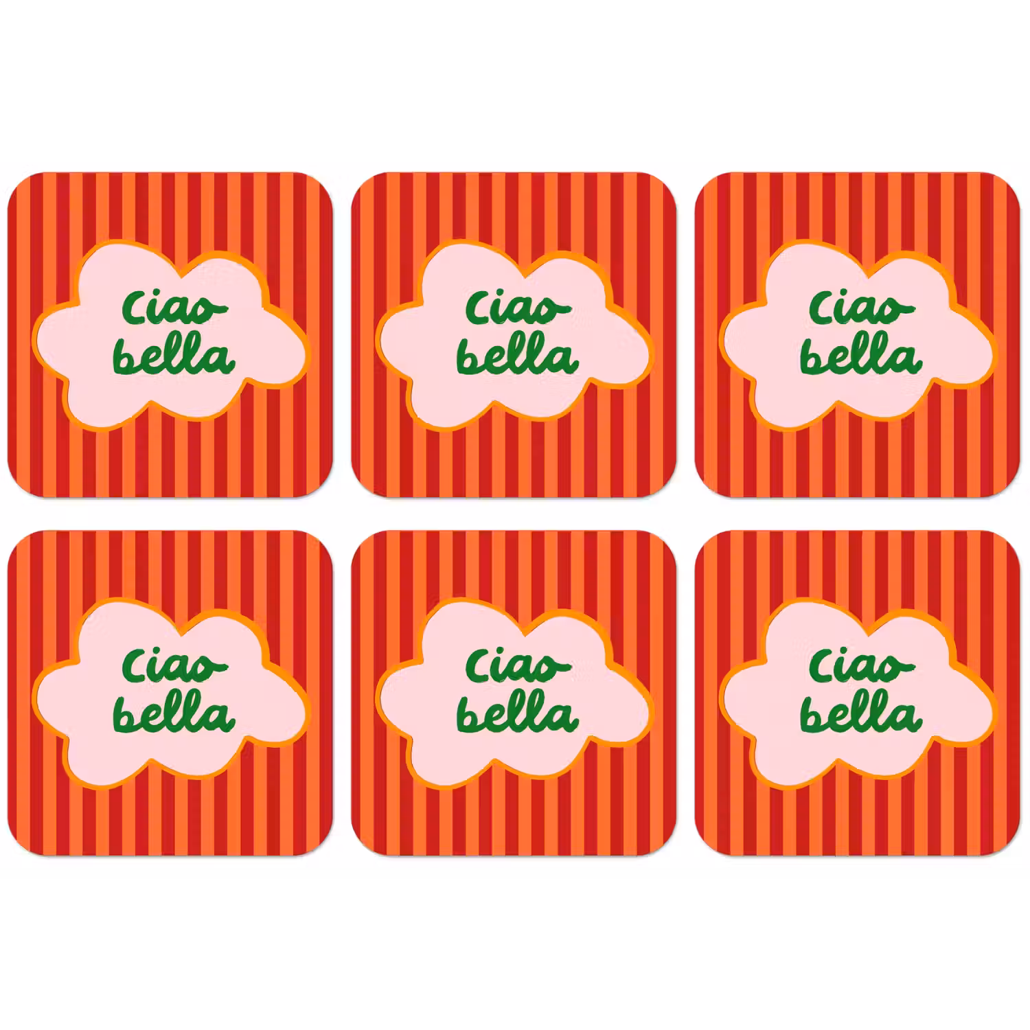 Ciao bella - Tekstwolk - Strepen - Oranje onderzetter kurk middel -zkaufland3dotto