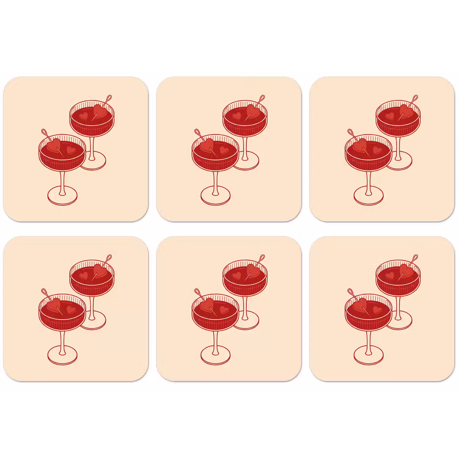 Cocktail - Hartjes - Liefde - Illustratie - Rood onderzetter kurk middel -zkaufland3dotto