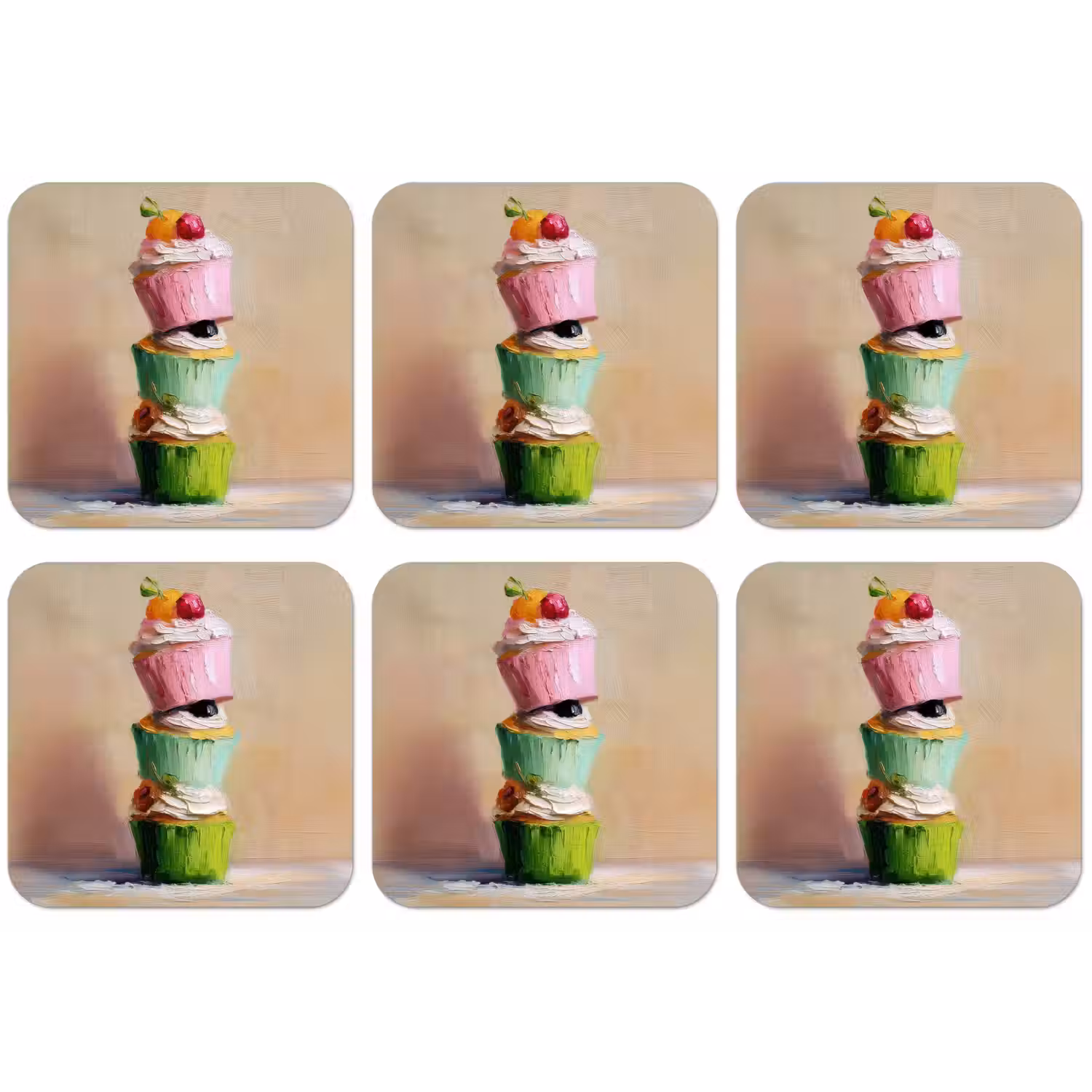 Cupcakes - Gestapeld - Kleurrijk - Fruit onderzetter kurk middel -zkaufland3dotto