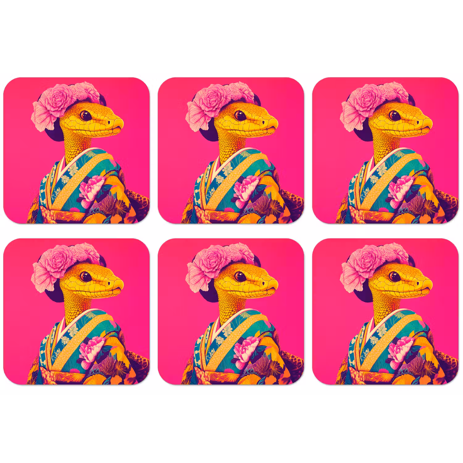 Hagedis - Bloemen - Roze - Kimono onderzetter kurk middel -zkaufland3dotto
