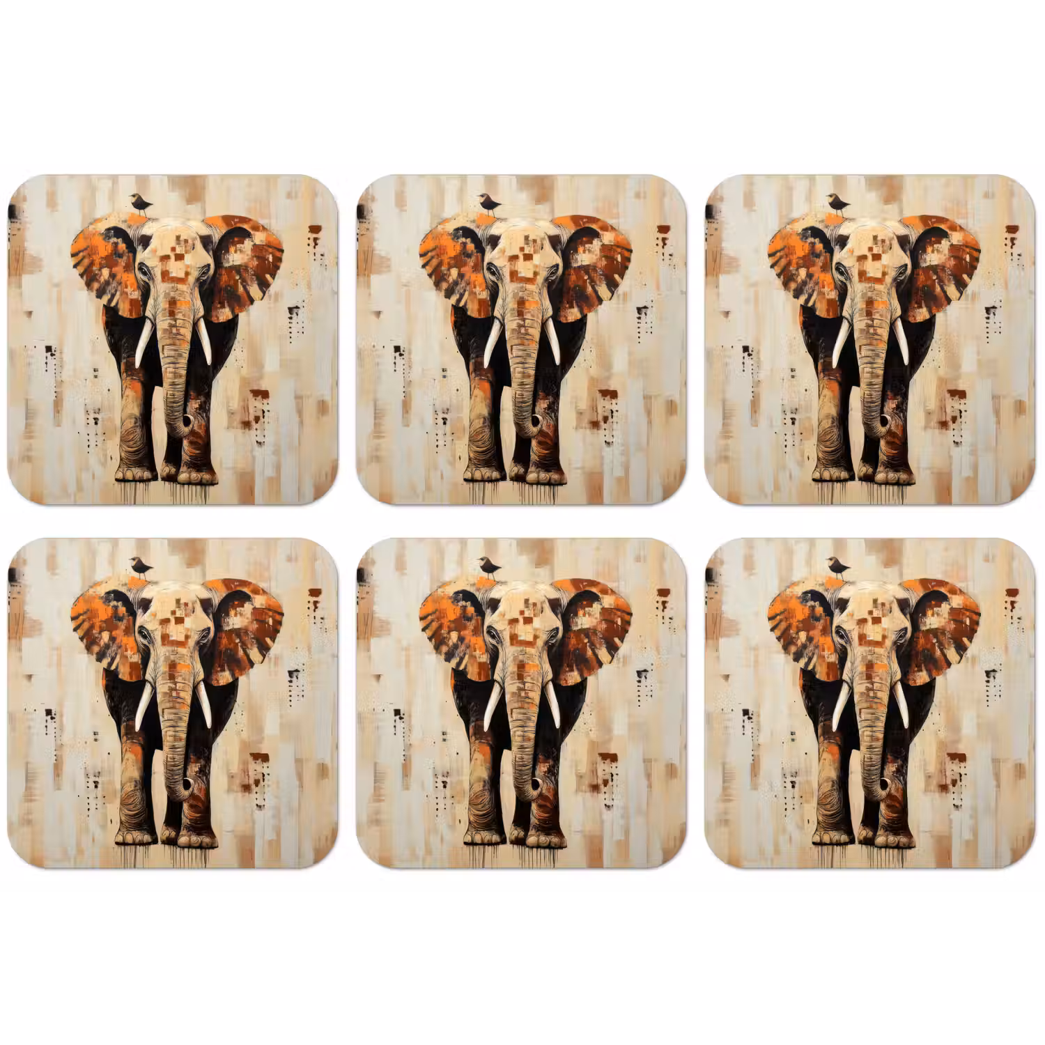 Olifant - Slurf - Mozaïek - Abstract onderzetter kurk middel -zkaufland3dotto