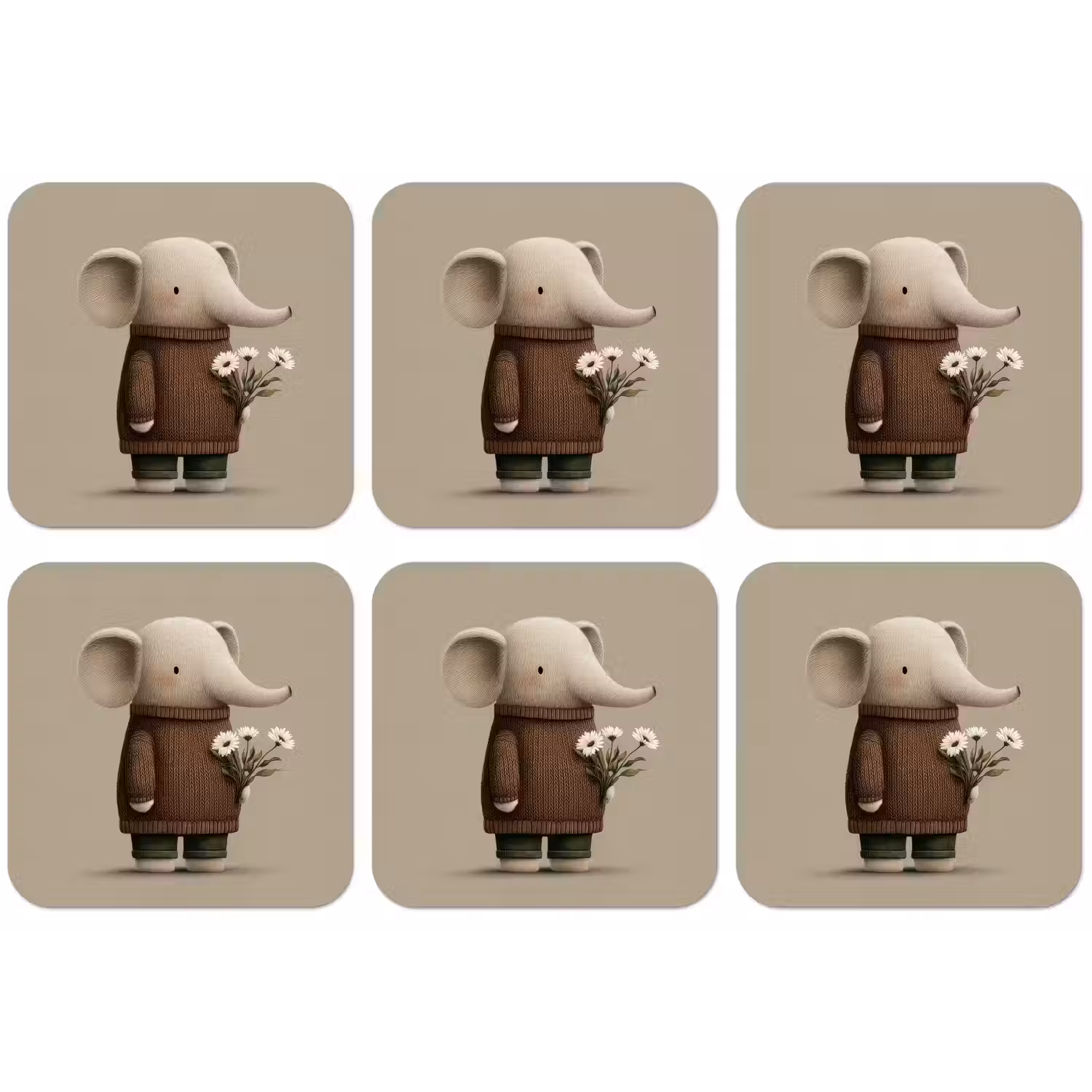 Olifant - Witte bloemen - Kindvriendelijk onderzetter kurk middel -zkaufland3dotto